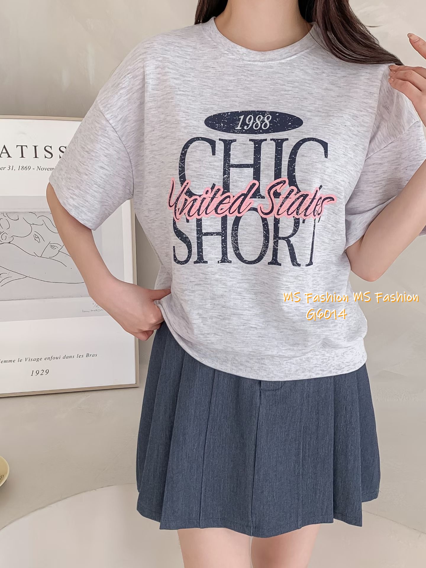 G6014 韓國🇰🇷拼色字母print top