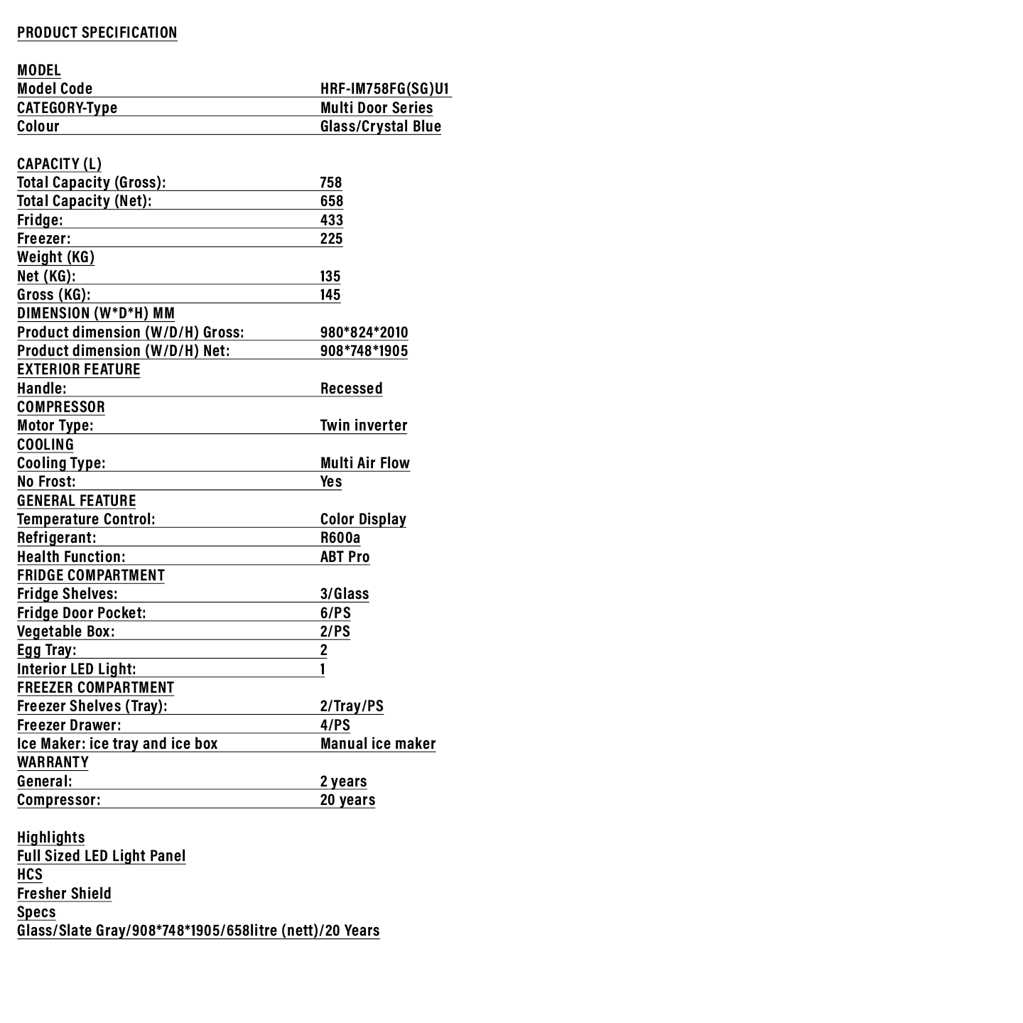 Haier 758L Multi-Door Inverter Glass Fridge (HRF-IM758FG)