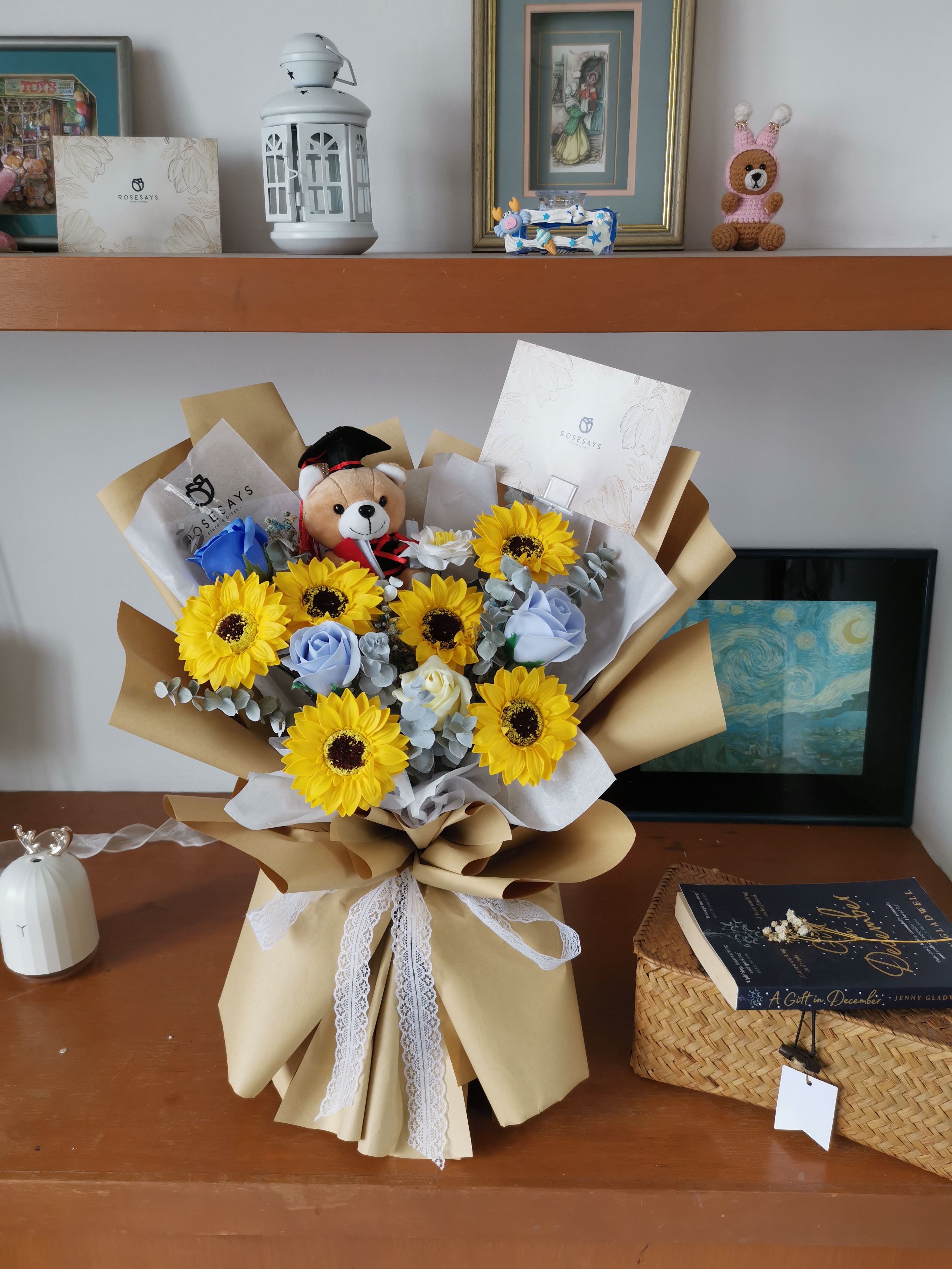 Sunflower Bear Blue Bouquet