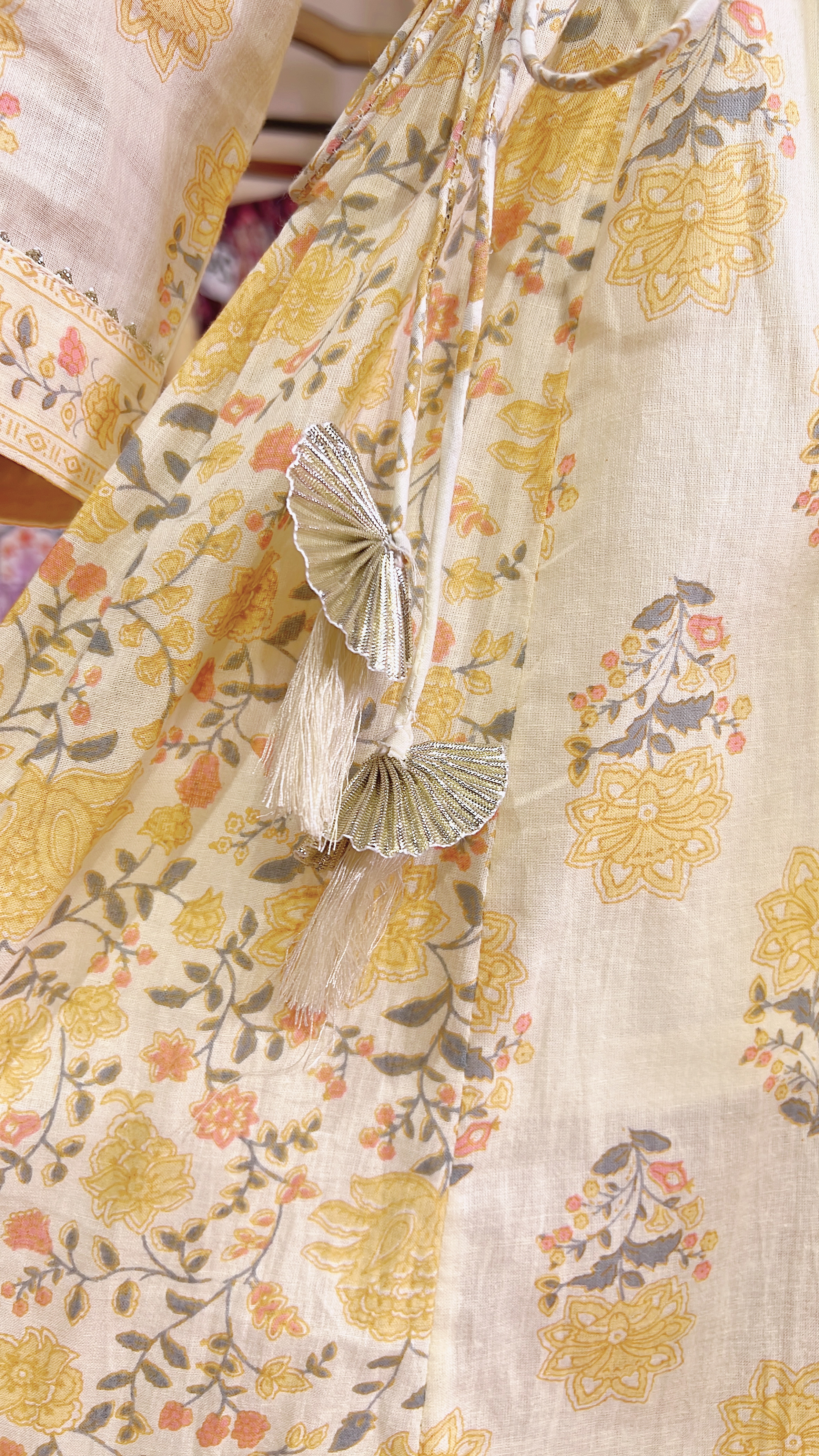 2459 Light Yellow Patchwork with adjustable Rope 46"