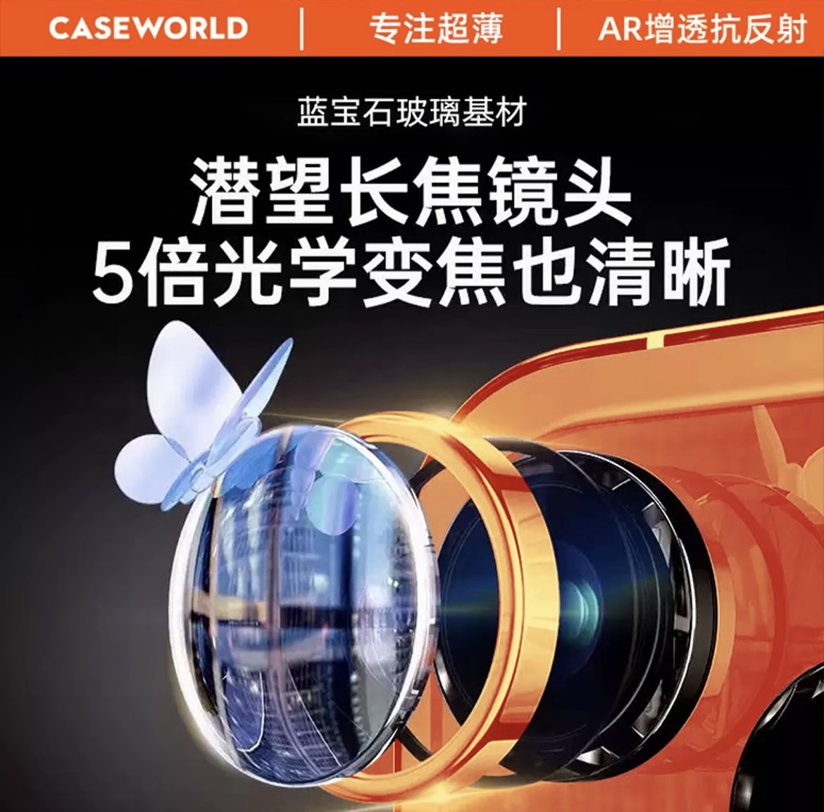 CASEWORLD 蓝宝石镜头膜适用iPhone17ProMax/17Pro/16ProMax/16Pro 摄像头保护贴 AR增透高清防刮 隐形保护圈 配贴膜神器