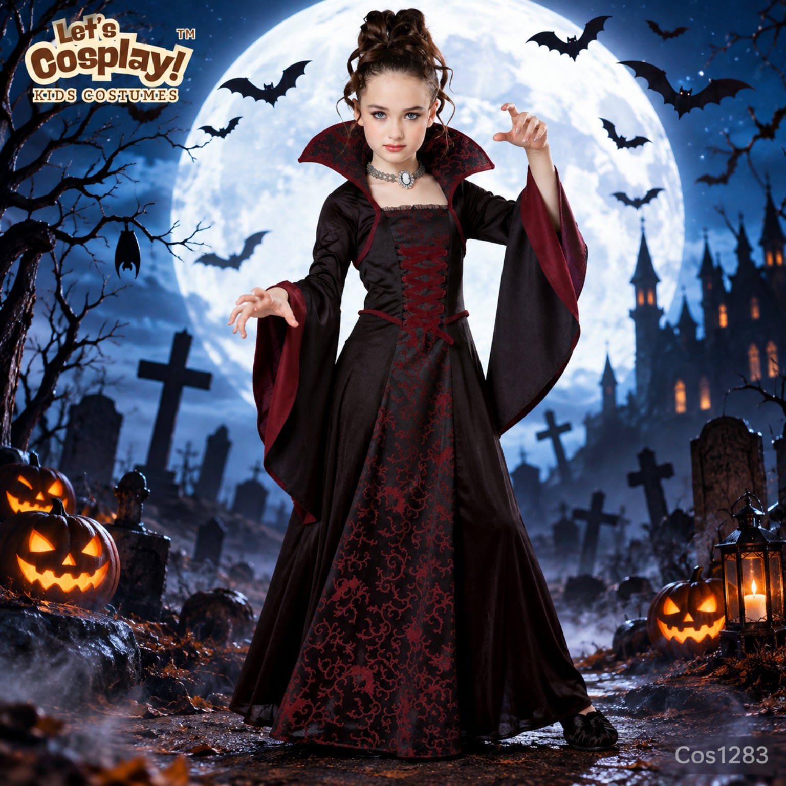 兒童女吸血鬼萬聖節服裝 黑紅哥德式長裙 Halloween Kids Costume COS1283