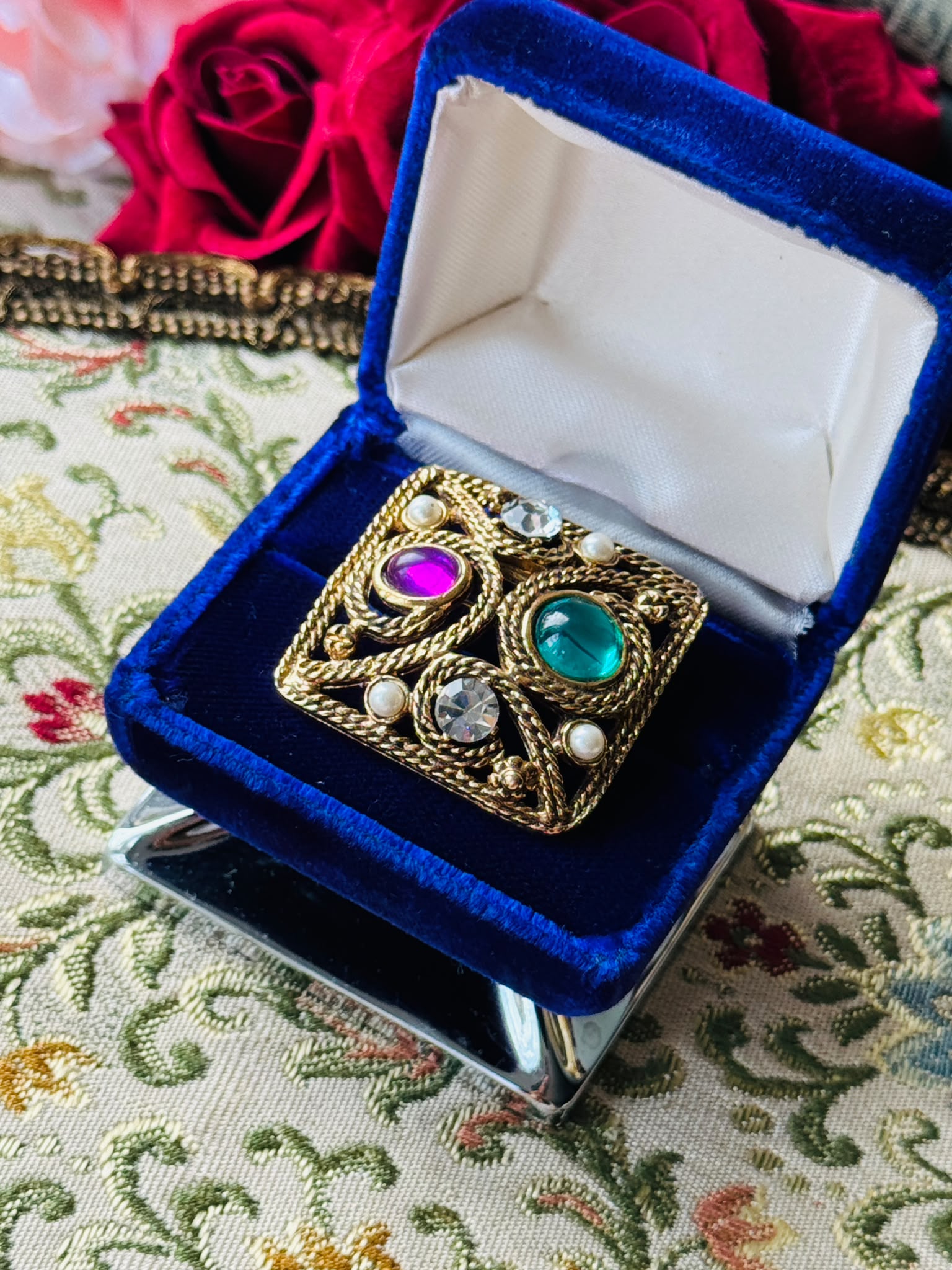 1980s Retro Colourful Glass Stone Brooch(MT2636-2)