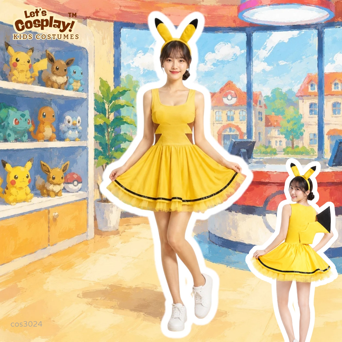 Pokémon 主題 比卡超服裝成人女裝連身裙｜萬聖節 Cosplay 服裝｜可愛角色扮演｜動漫派對服裝｜香港現貨 Lets Cosplay