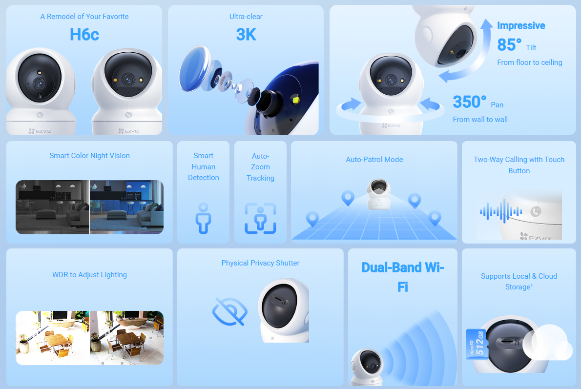 EZVIZ H6c G1 3K Pan & Tilt Smart Home Camera (CS-H6c-R200-1Q5WFL)