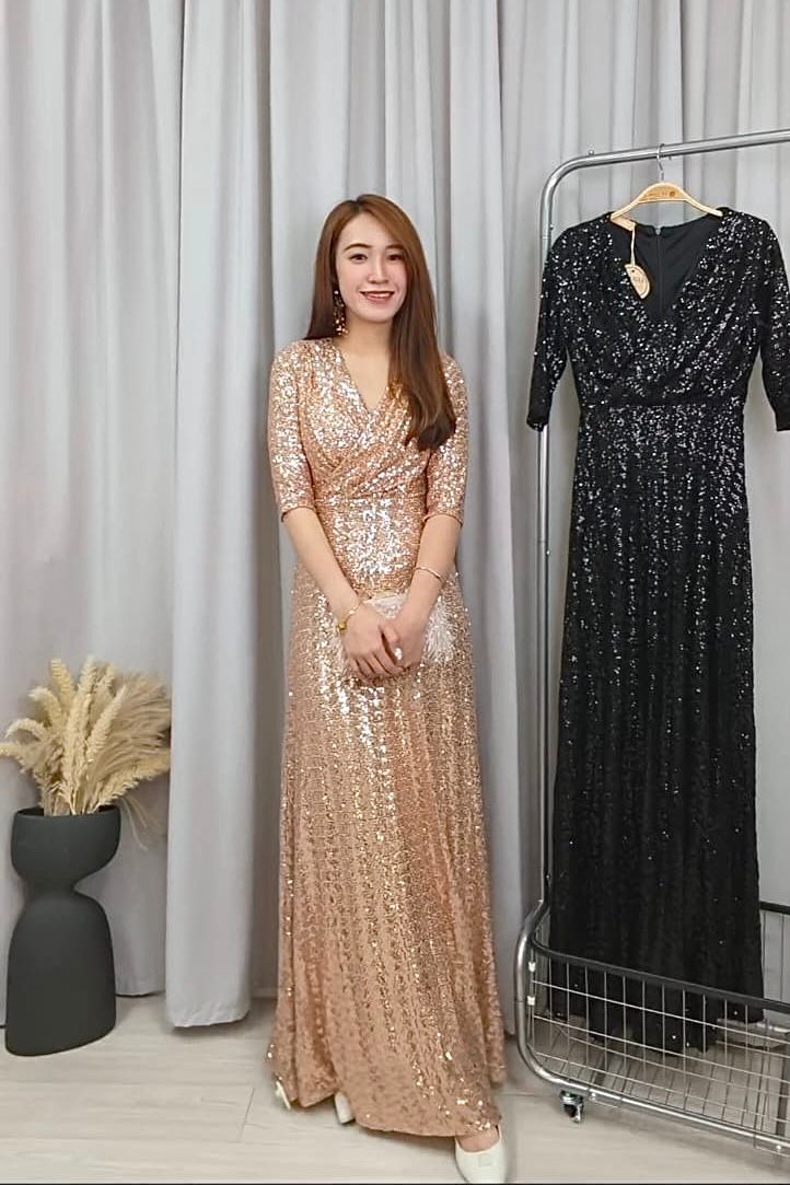 60103 Celestia Sequin Wrap Gown