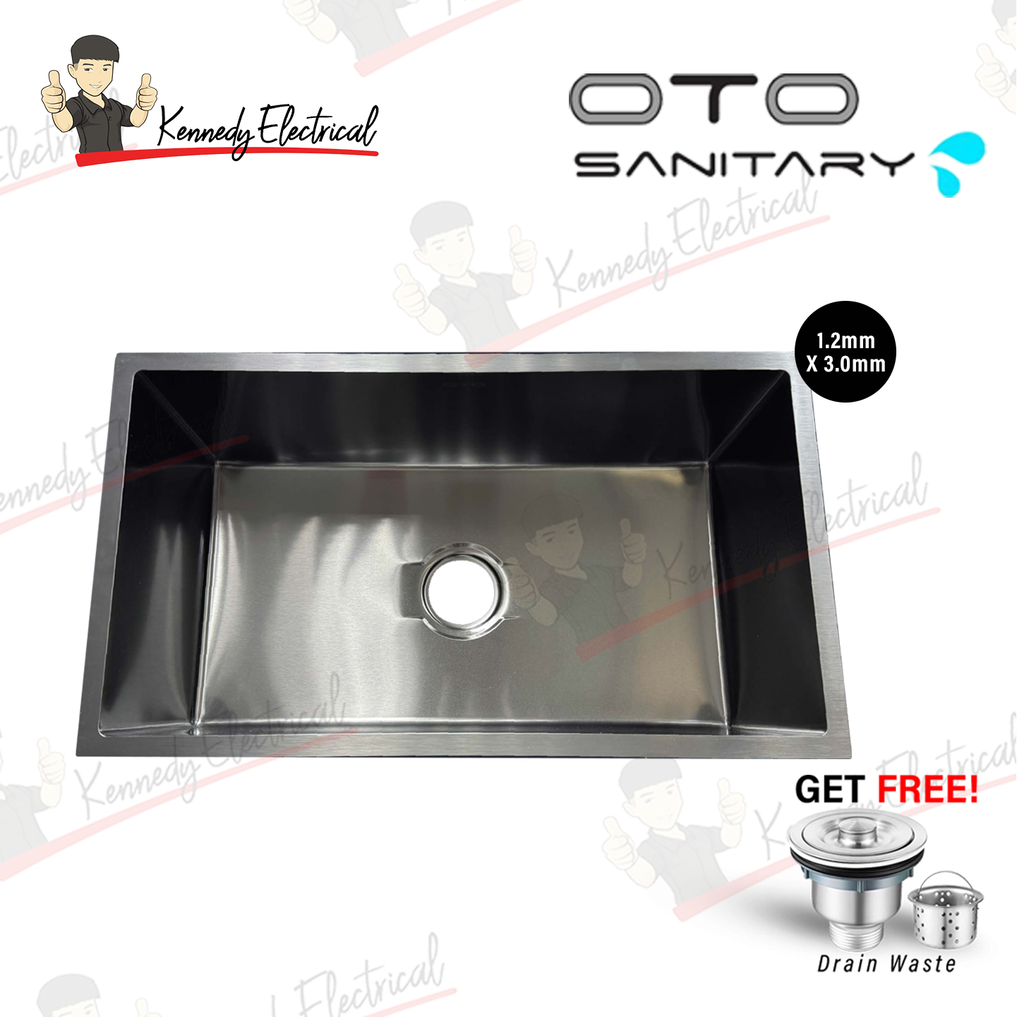 Otosani Nano Black Large Single Bowl Stainless Steel Kitchen Sink (8046Nb#) OTOSS8046NB