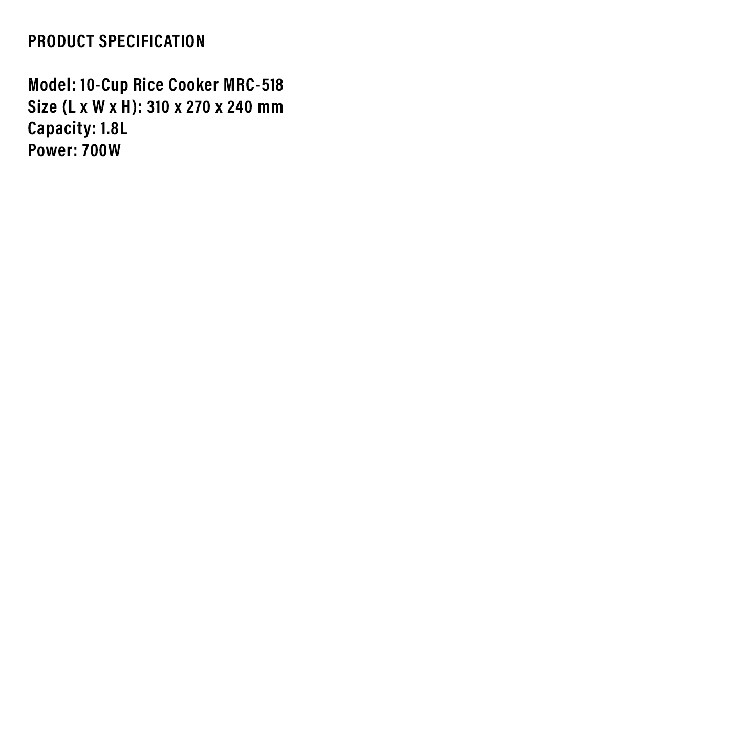 Milux 1.8L Conventional Rice Cooker (MRC-518-SE)