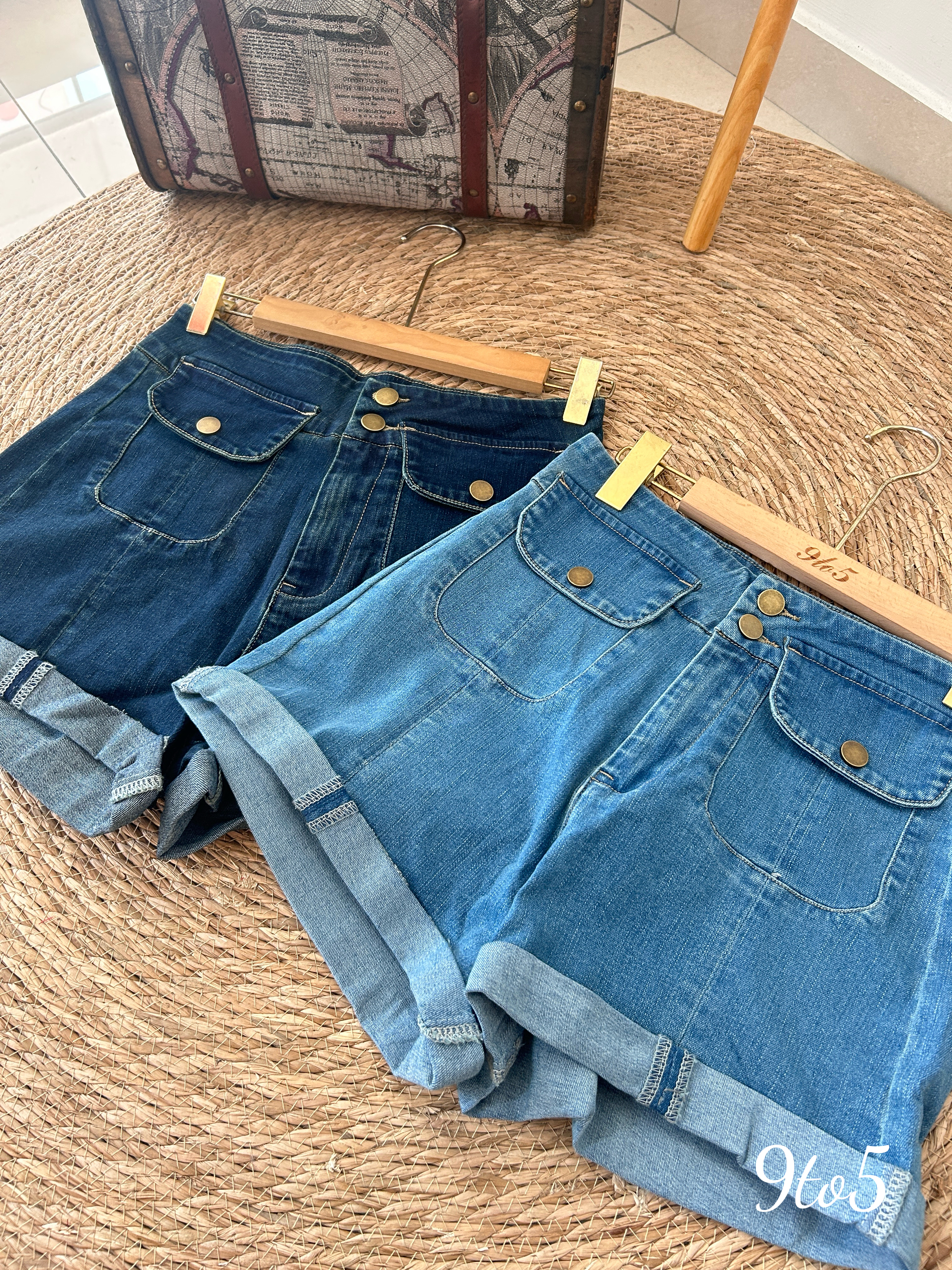 S1772 Denim Short Pants - Dark Blue & Light Blue