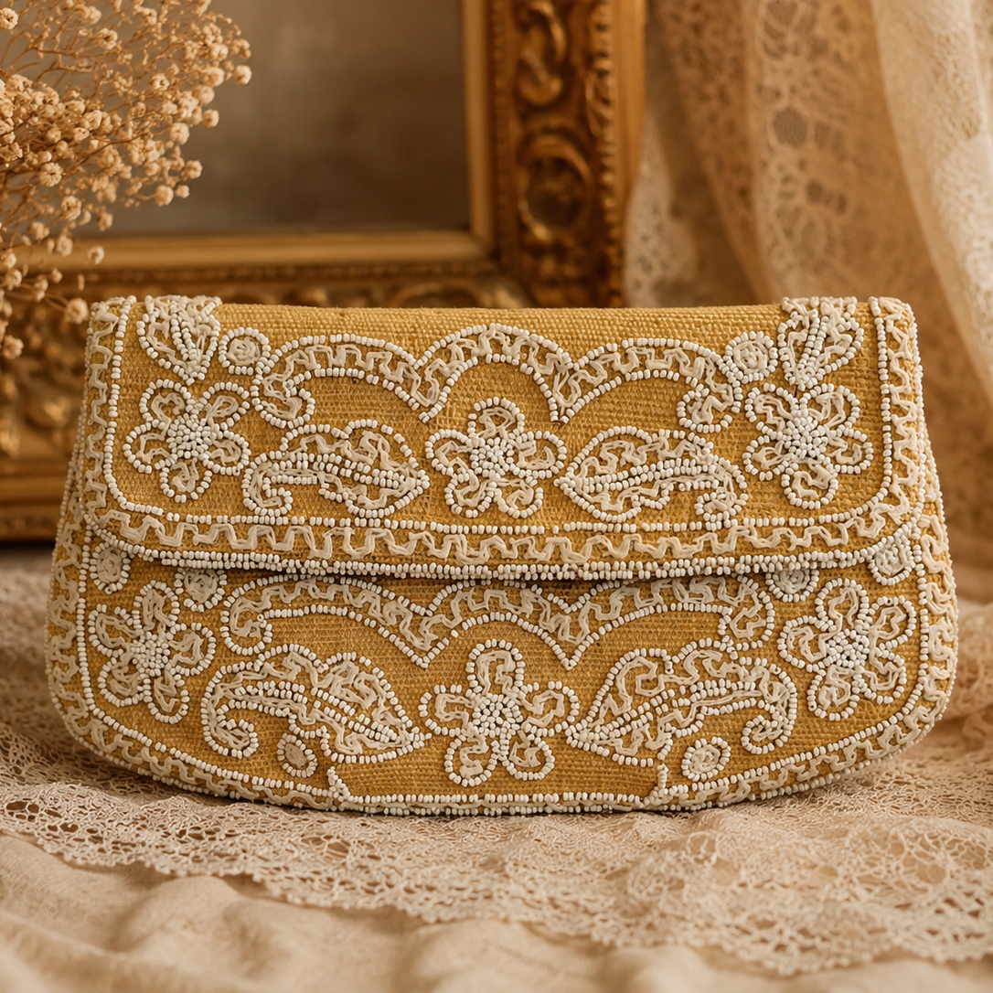 Rare! C.a. 1950s Birks Made in France Beaded Summer Clutch (MT2502)