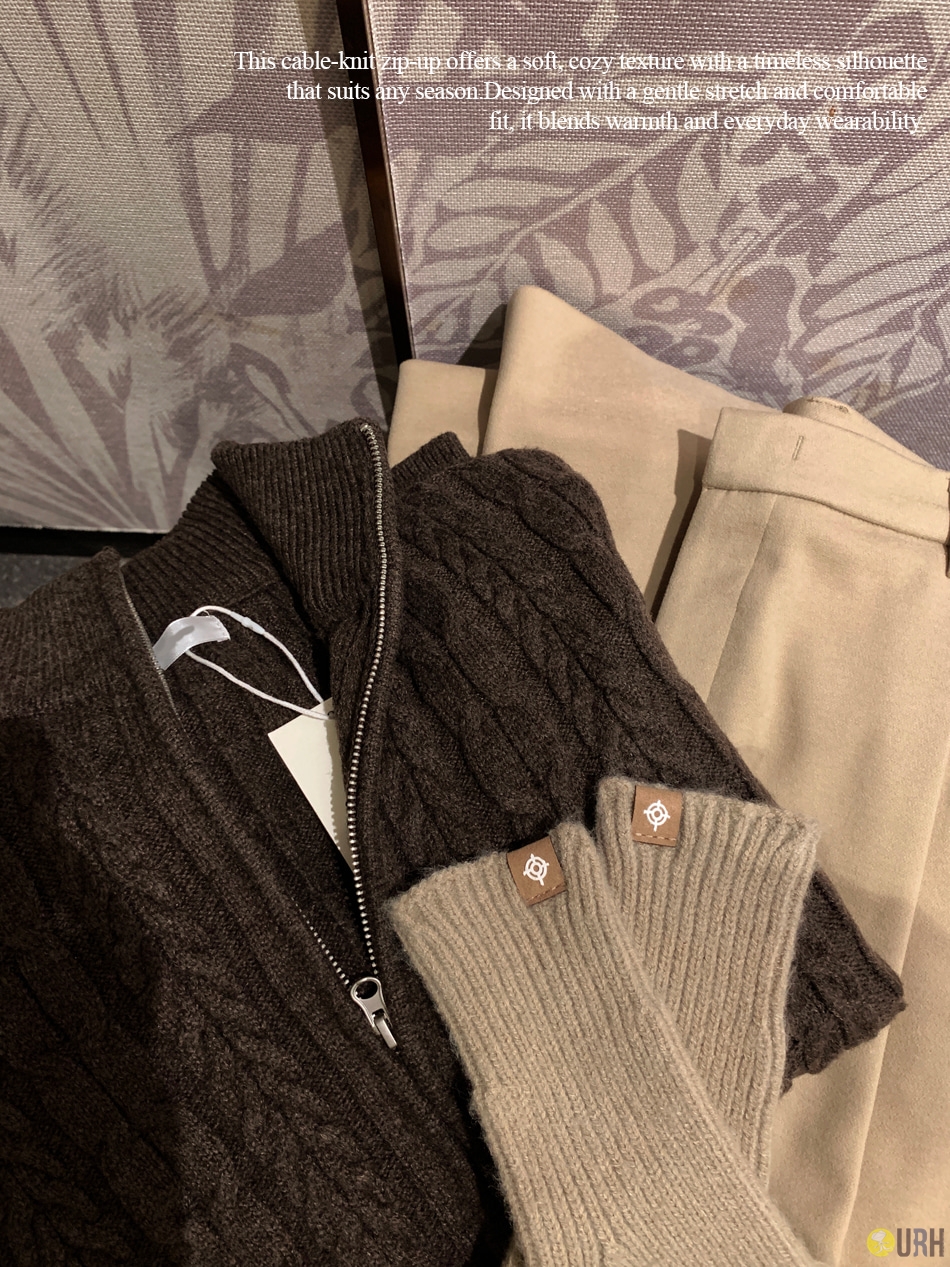 【100%保證韓國直送】經典麻花兩用拉鍊針織外套 Cozy Daily Cable Two-way Knit Zip-up RL114700
