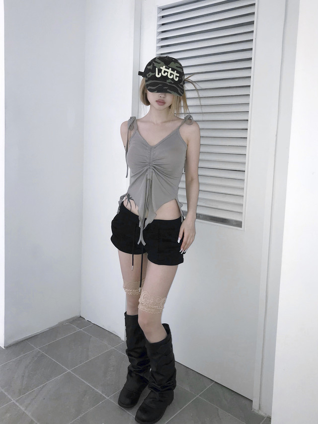 V-Neck Studded Ruched Crop Top