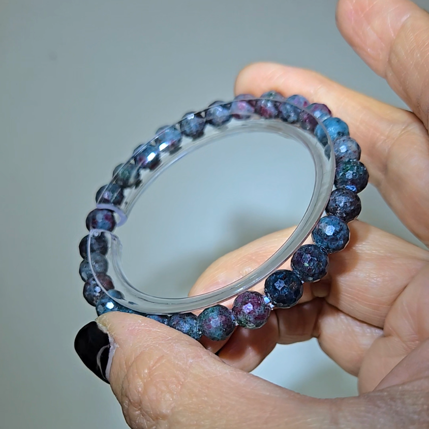 Ruby in kyanite faceted bead bracelets with UV, larger beads - RBY138
