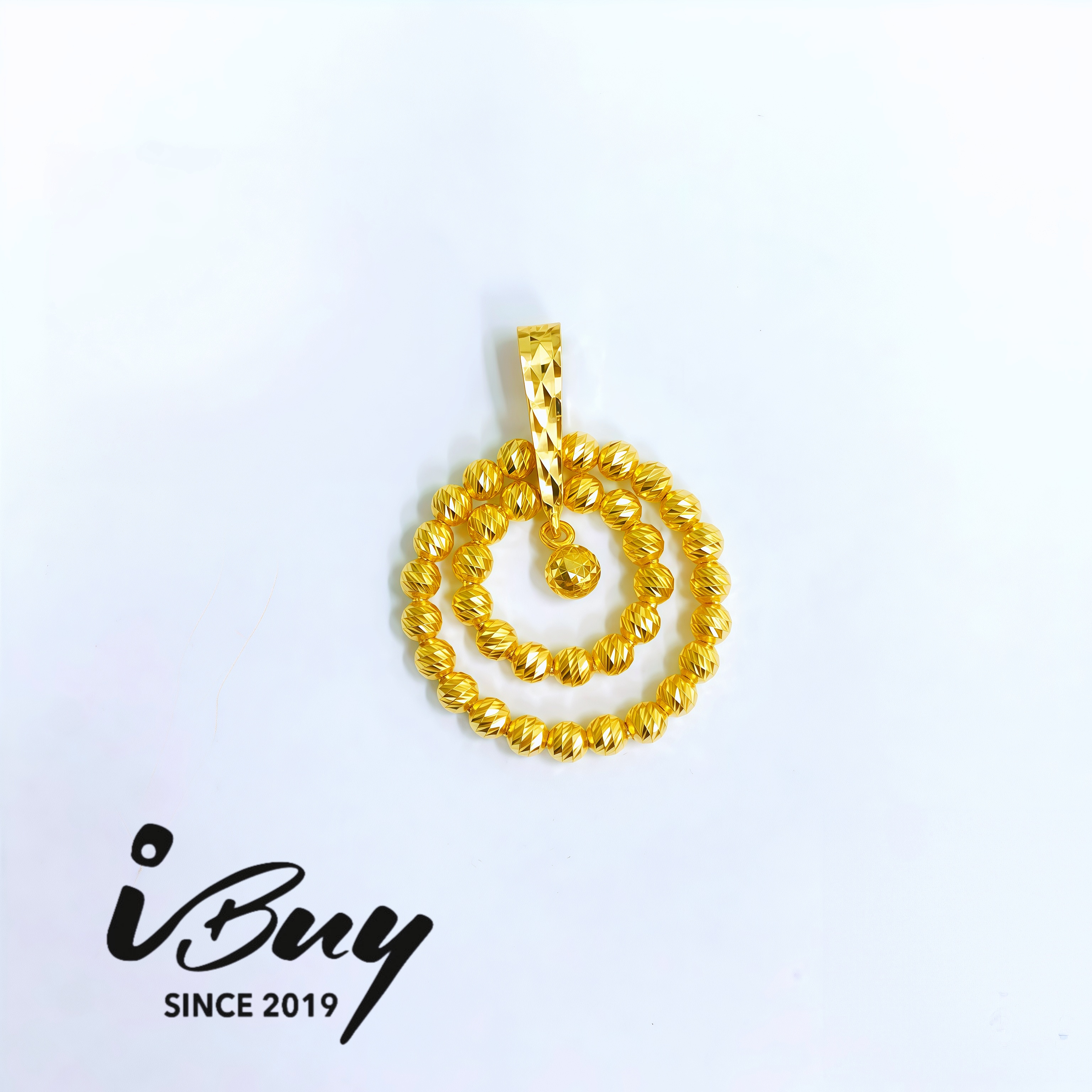 916 GOLD ITALY BEADS PENDANT 916 金 三层麻花圆珠圆圈吊坠