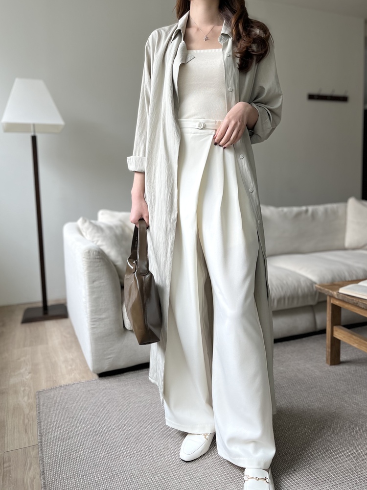 Minimal Belted Shirt Dress (Khaki)