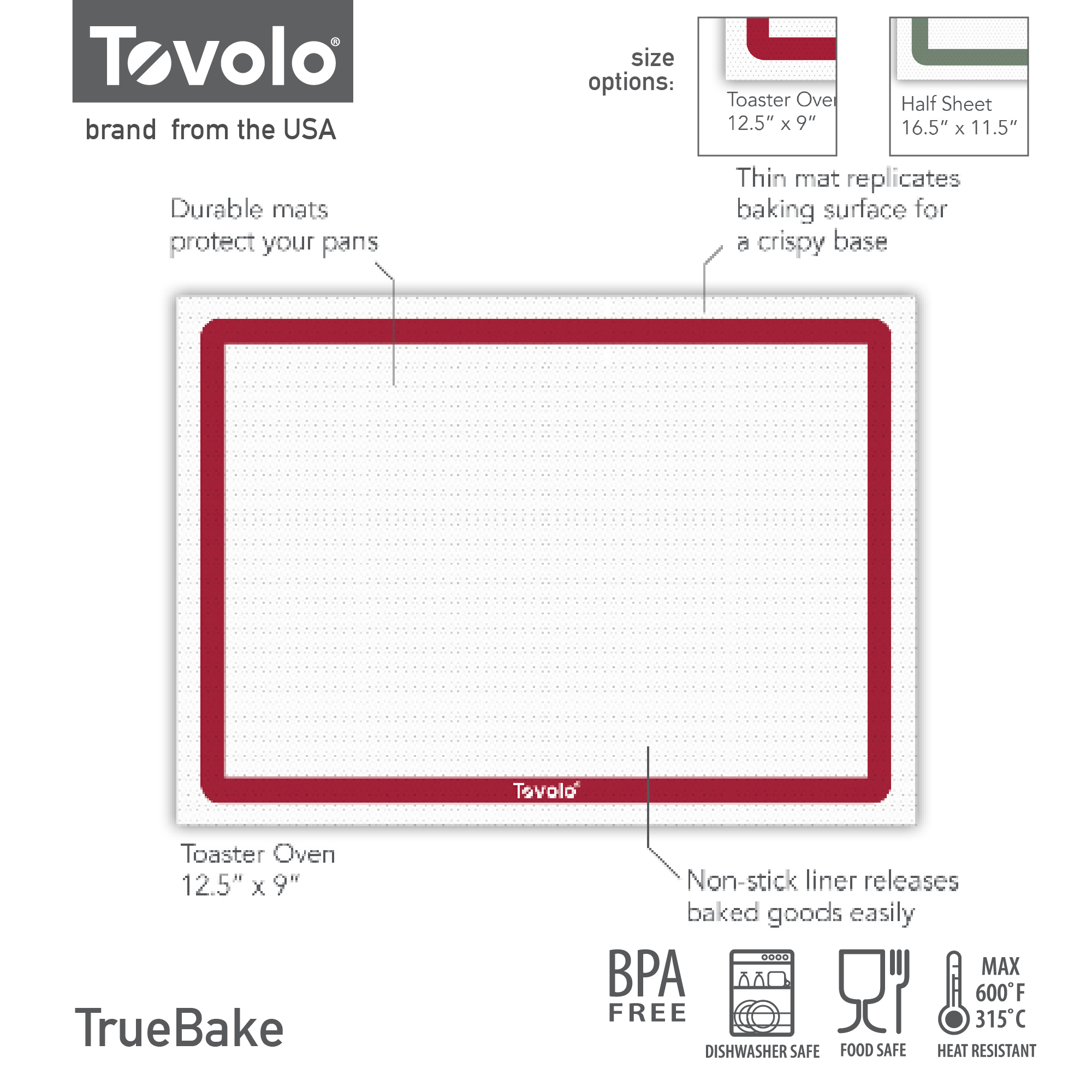 TOVOLO TRUE-BAKE 矽膠烘焙墊 - 小/中 | TRUE-BAKE SILICONE BAKING MAT (Toaster / Half Sheet)