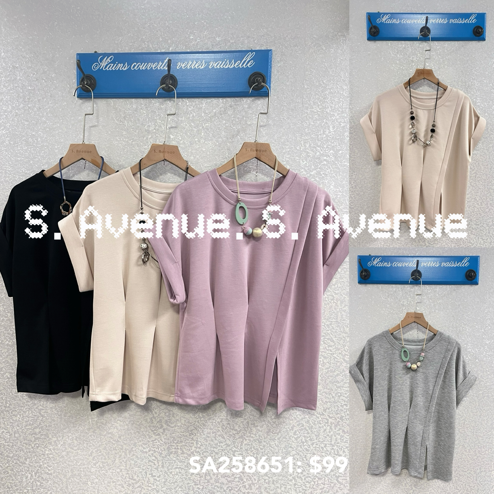 SA268651: 短袖淨色有撍前開叉tee