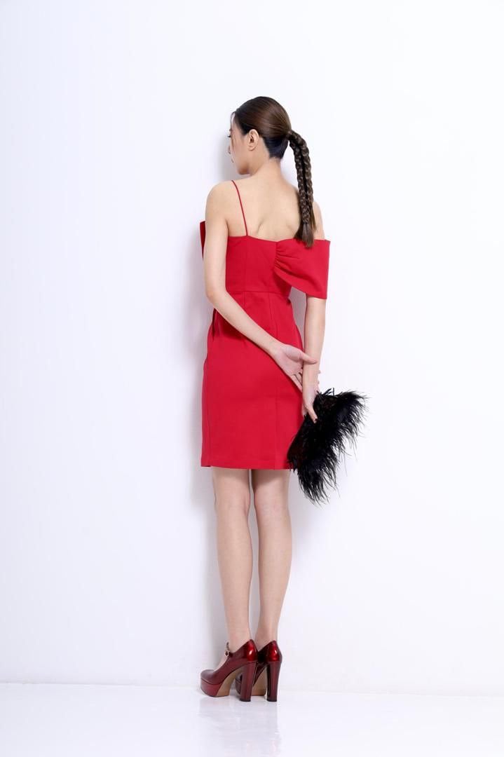 大蝴蝶结设计修身连身裙 2114