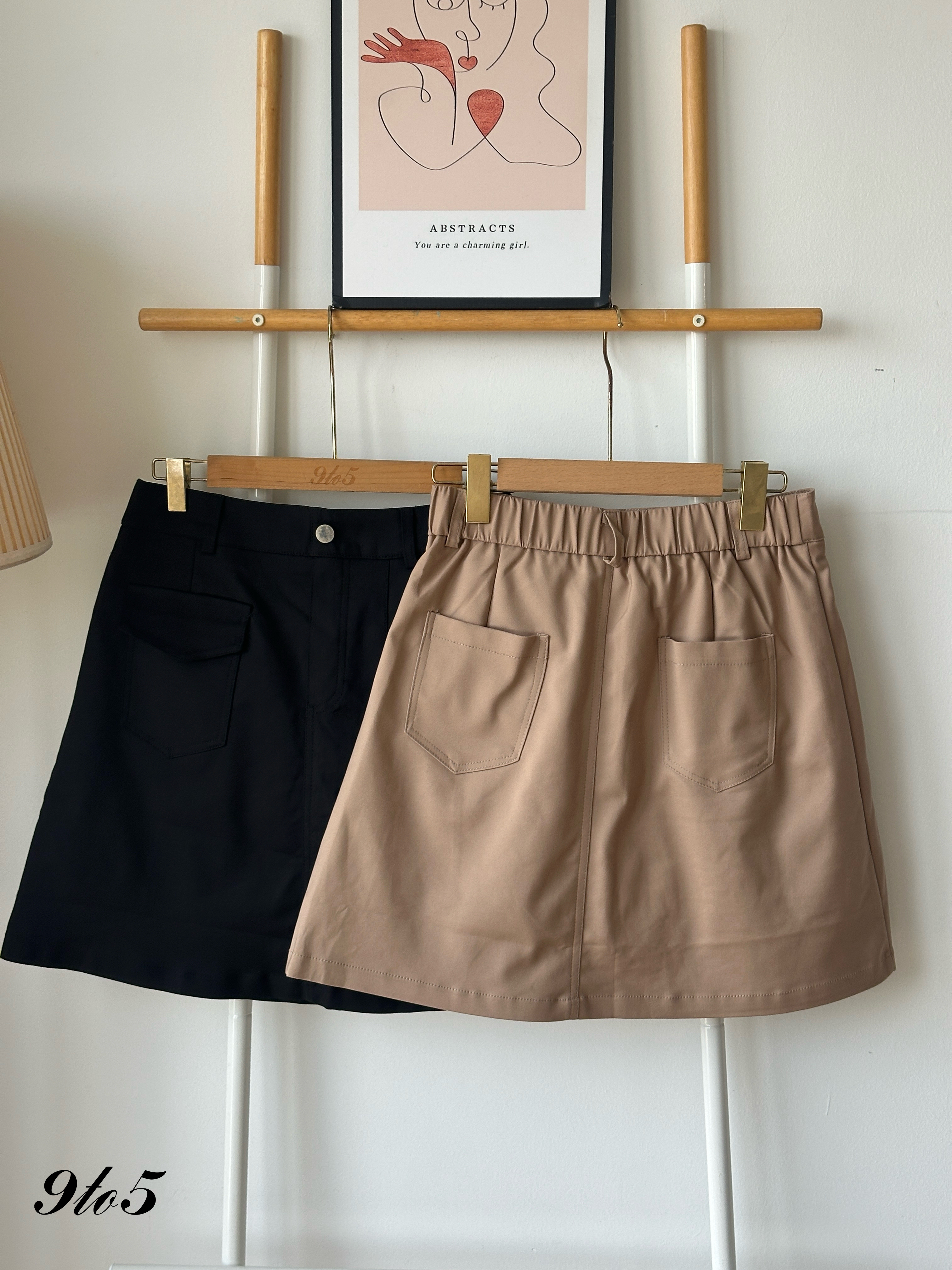 S1853 A Line Short Skirt - Black & Khaki