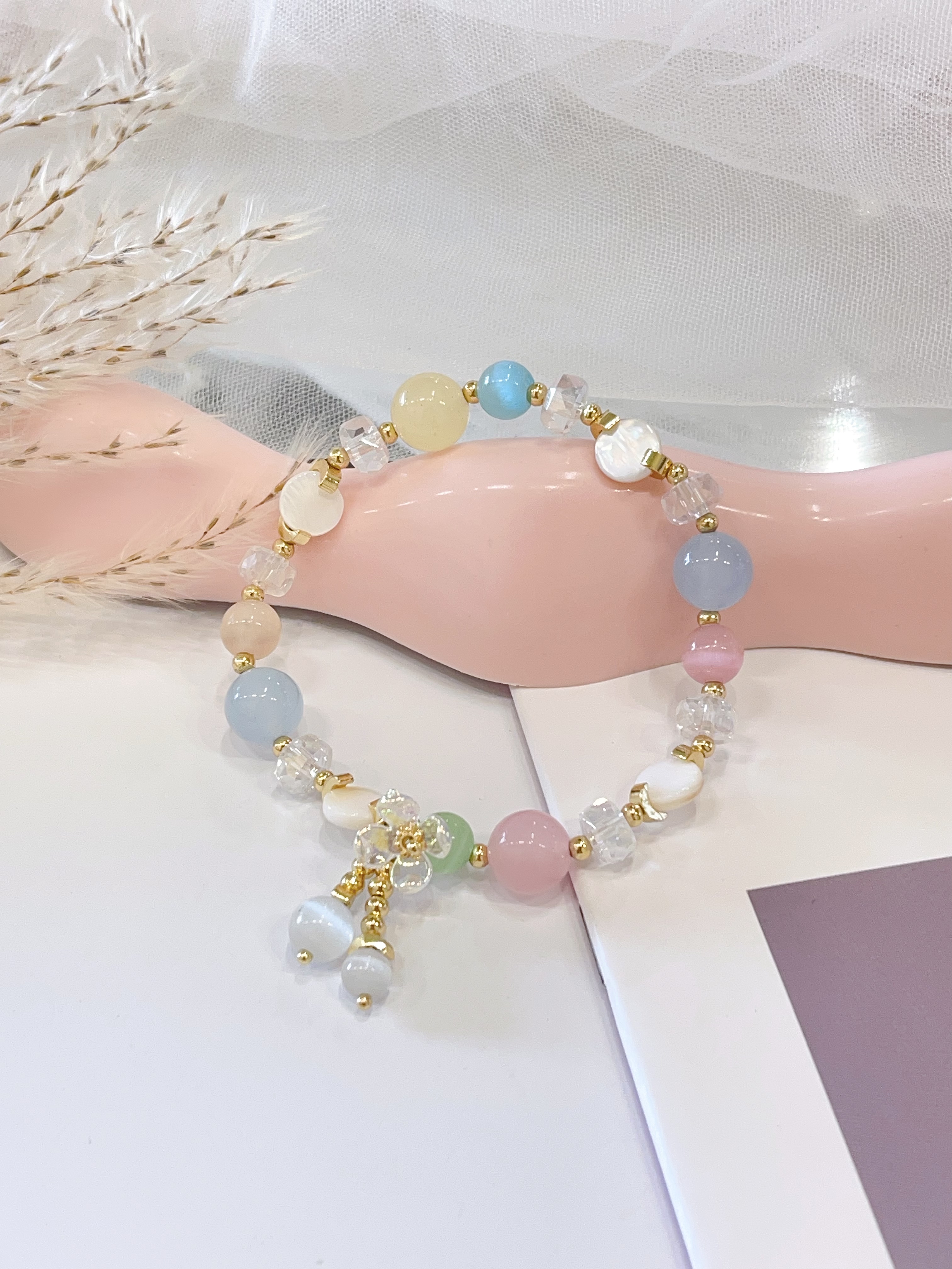 🌈✨ 多宝猫眼 × 海蓝宝 × 黄水晶 × 粉水晶手串 Multicolor Cat’s Eye, Aquamarine, Citrine & Rose Quartz 
