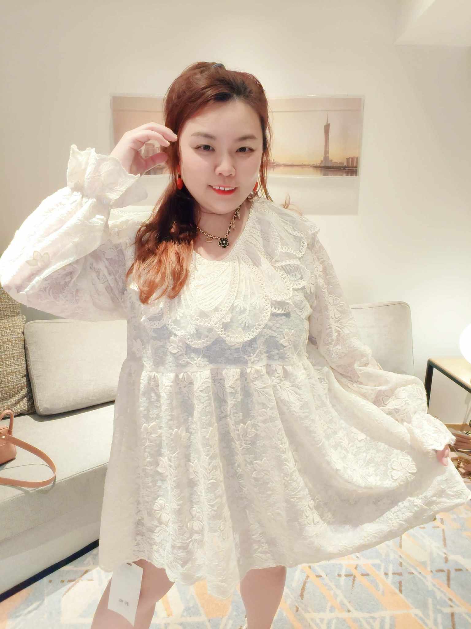 YCI09 9835 日系甜美荷叶袖蕾丝长袖娃娃衣（胸围 122CM以内）