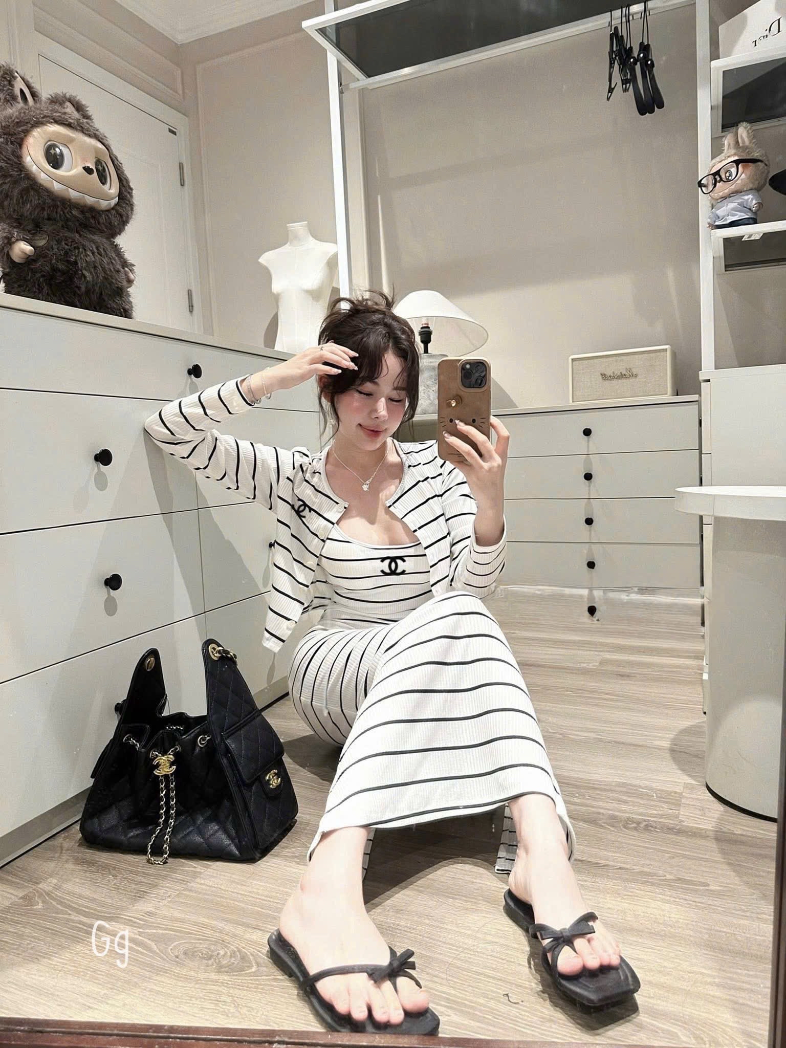 條紋洋裝连衣裙两件套