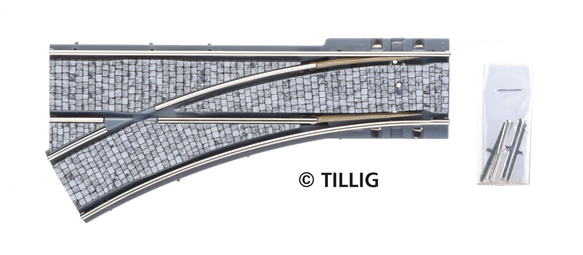 Tillig LUNA HO 平行鋪路石分差向左波口R204/30° 1:87 Parallel points paving-stones LEFT馬路路軌•城市輕軌•電車路軌