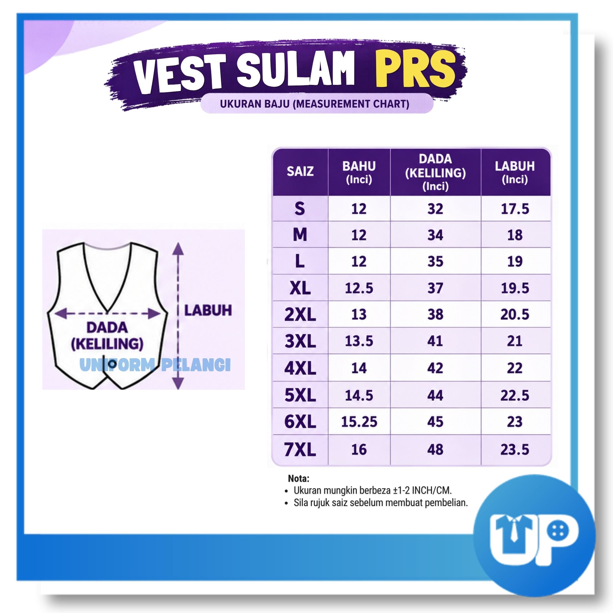 Falcon Vest PRS Sulam Pembimbing Rakan Sebaya Sekolah Rendah Menengah Tali Leher Original Warna Ungu