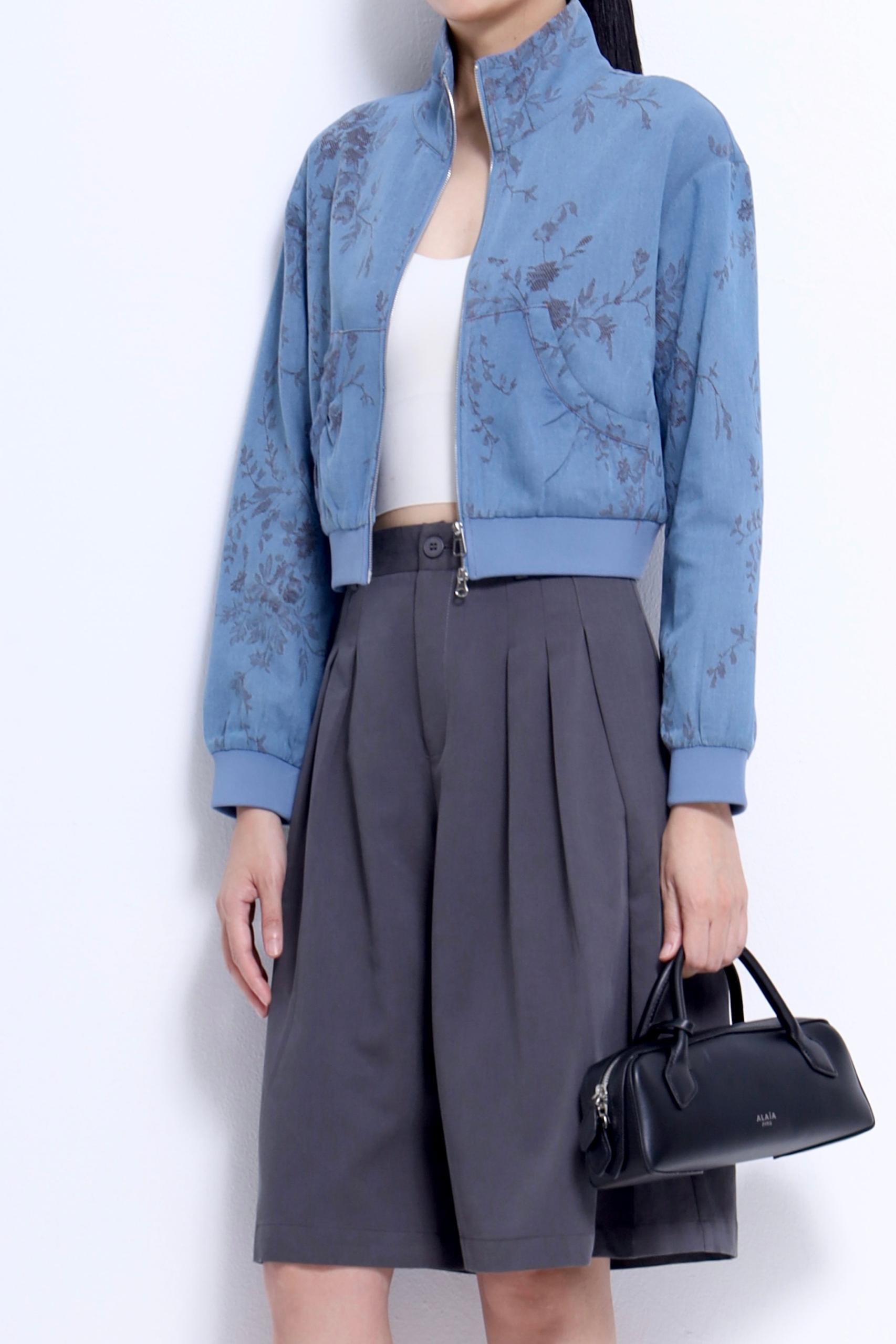 CB2762 Jacquard Cropped Zip-Up Jacket