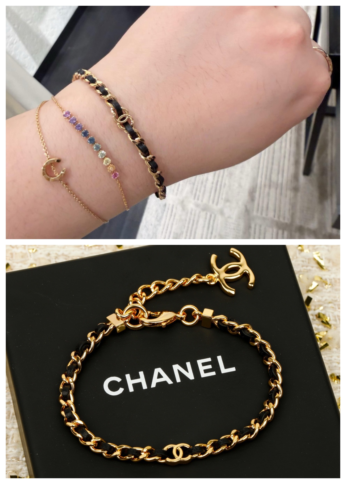 CHANEL 穿皮鏈小CC手鍊