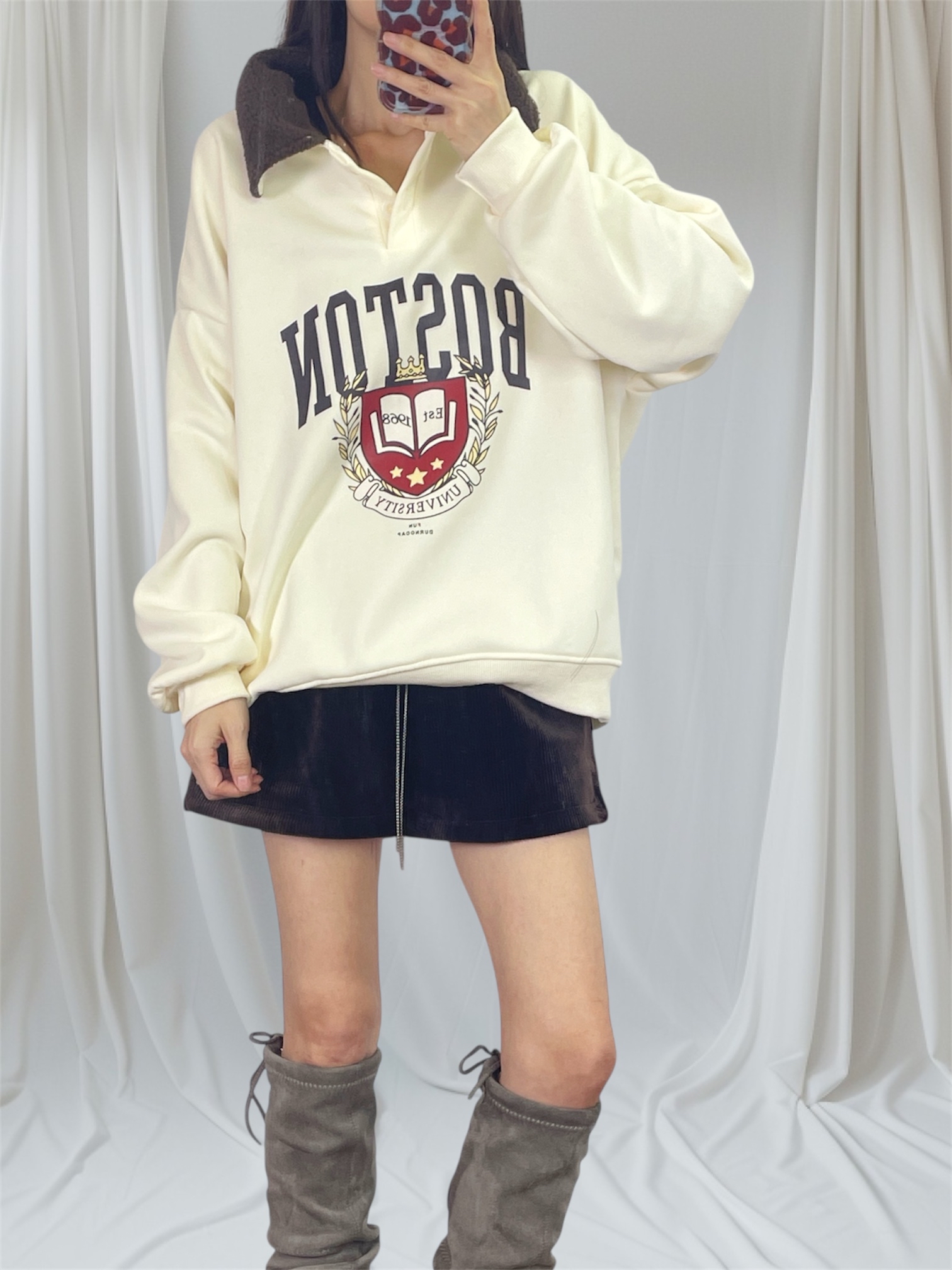 K5539 薄絨底X羊羔毛領衛衣