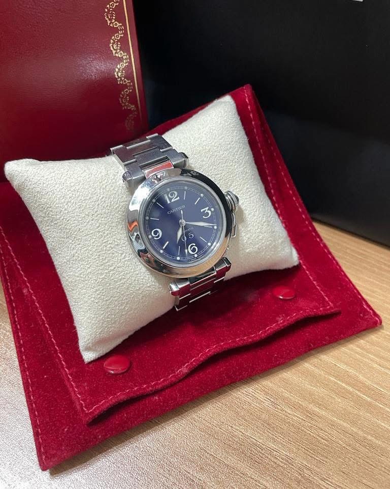 Cartier Pasha C 藍面Watch automatic 100%Authentic, 95%New✅01證書✅Booklet