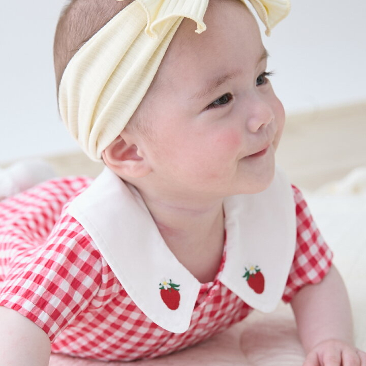 🇯🇵預訂 日本直送🇯🇵Petit Main三色水果刺繡翻領格紋短袖包屁衣