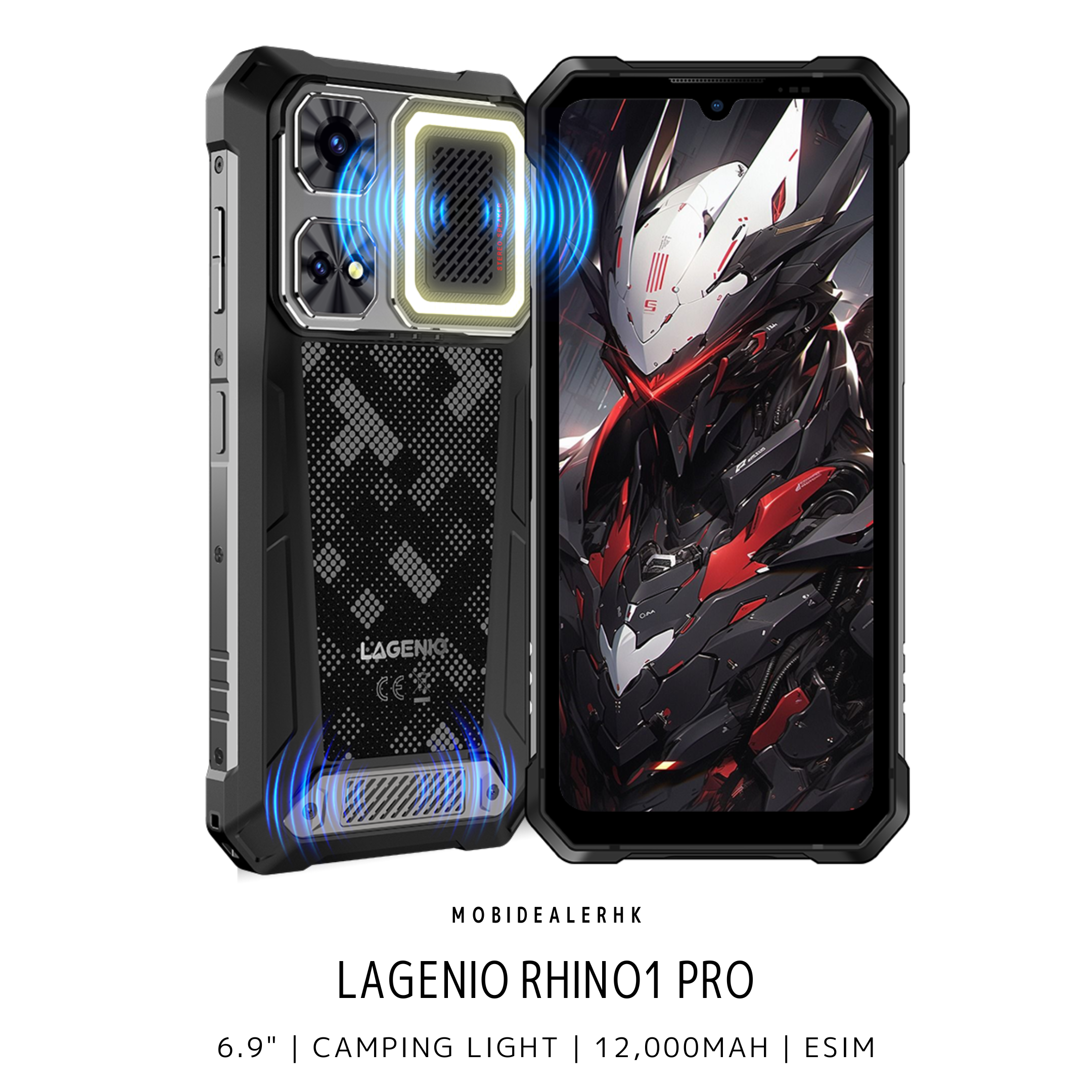 Lagenio Rhino1 Pro | 4G | 三防手機 | 6.9" | 120Hz | 8+64MP | 12,000mAh | 反向充電 | NFC