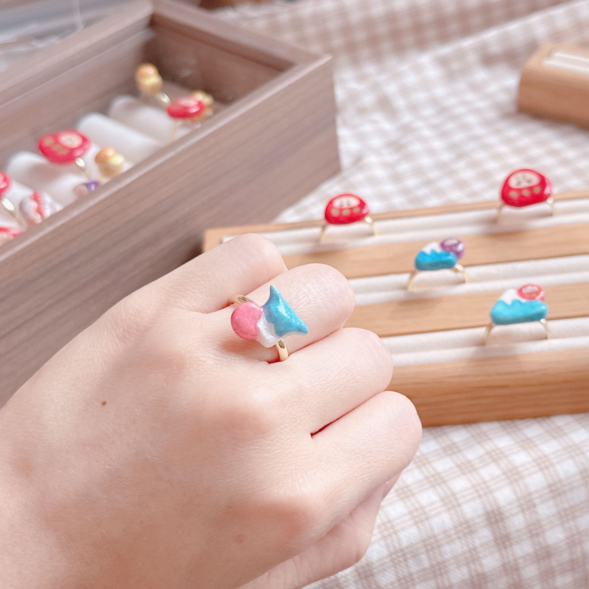 手繪小戒指 達摩🔴富士山🗻日出🌅