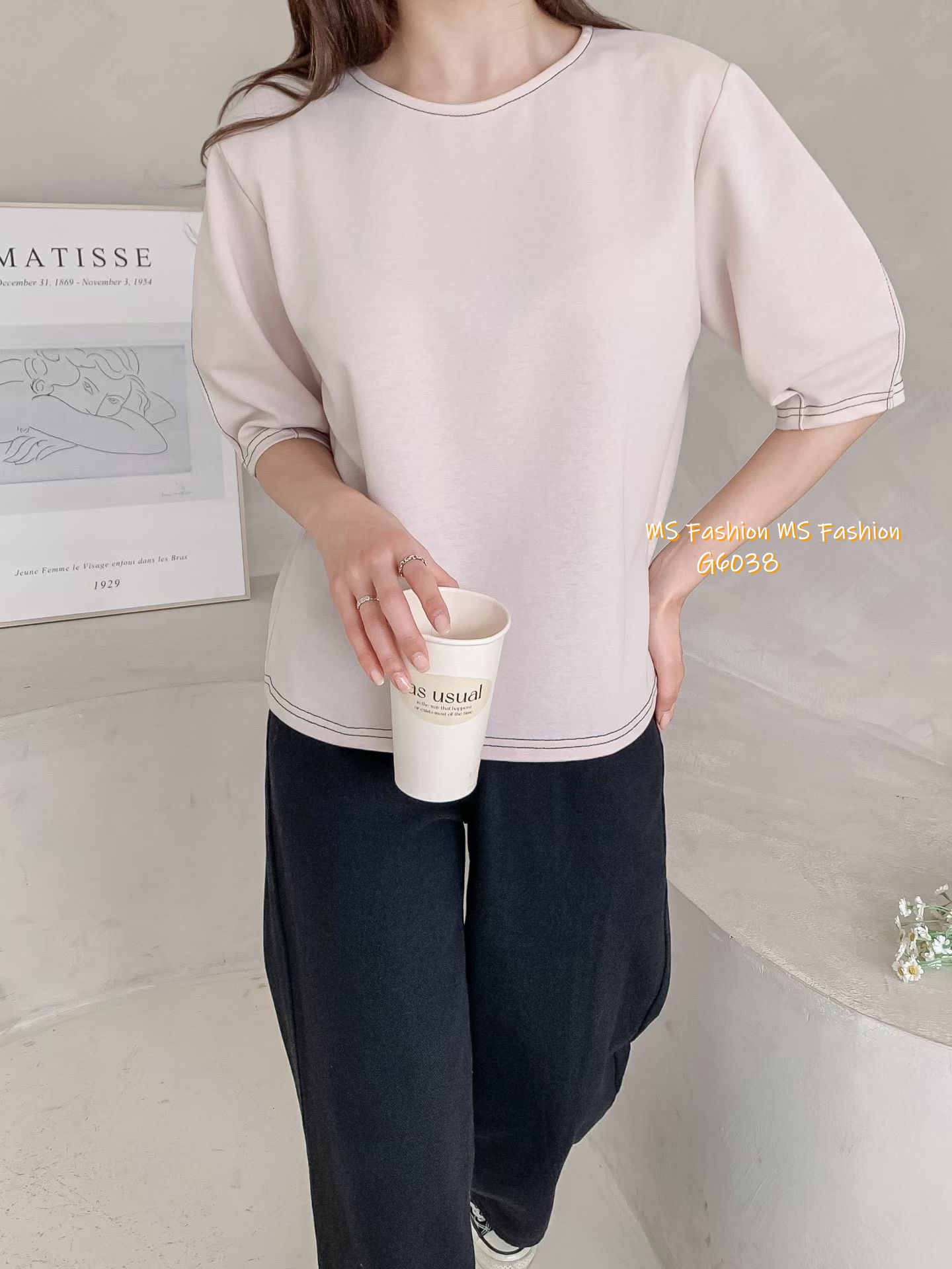 G6038 韓國🇰🇷明線泡泡袖top