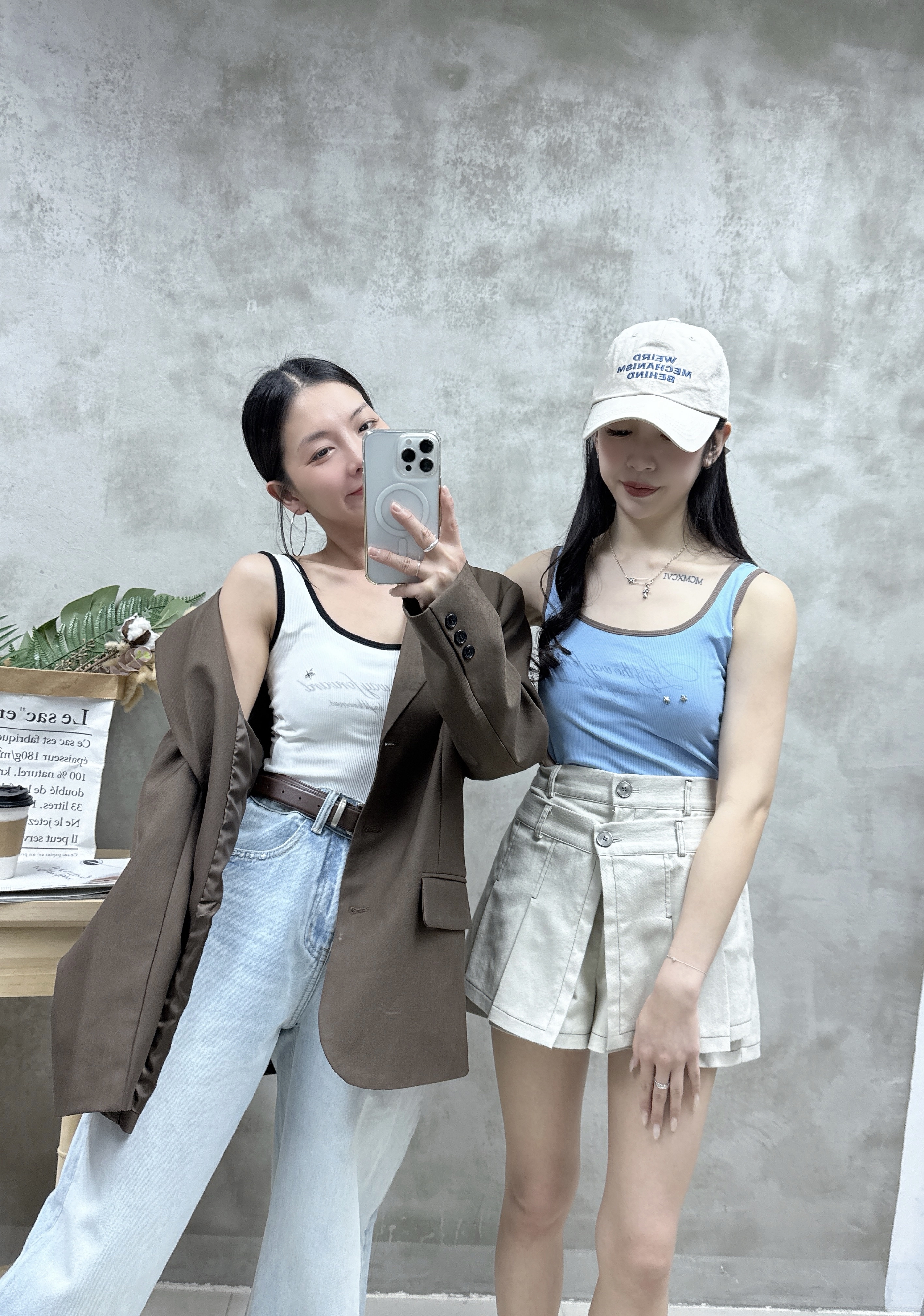 E16 拼色方領釘釘Bra top