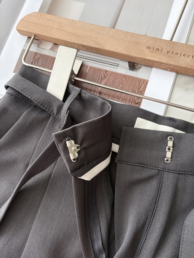 Aveline Belted Straight Slacks (Charcoal)