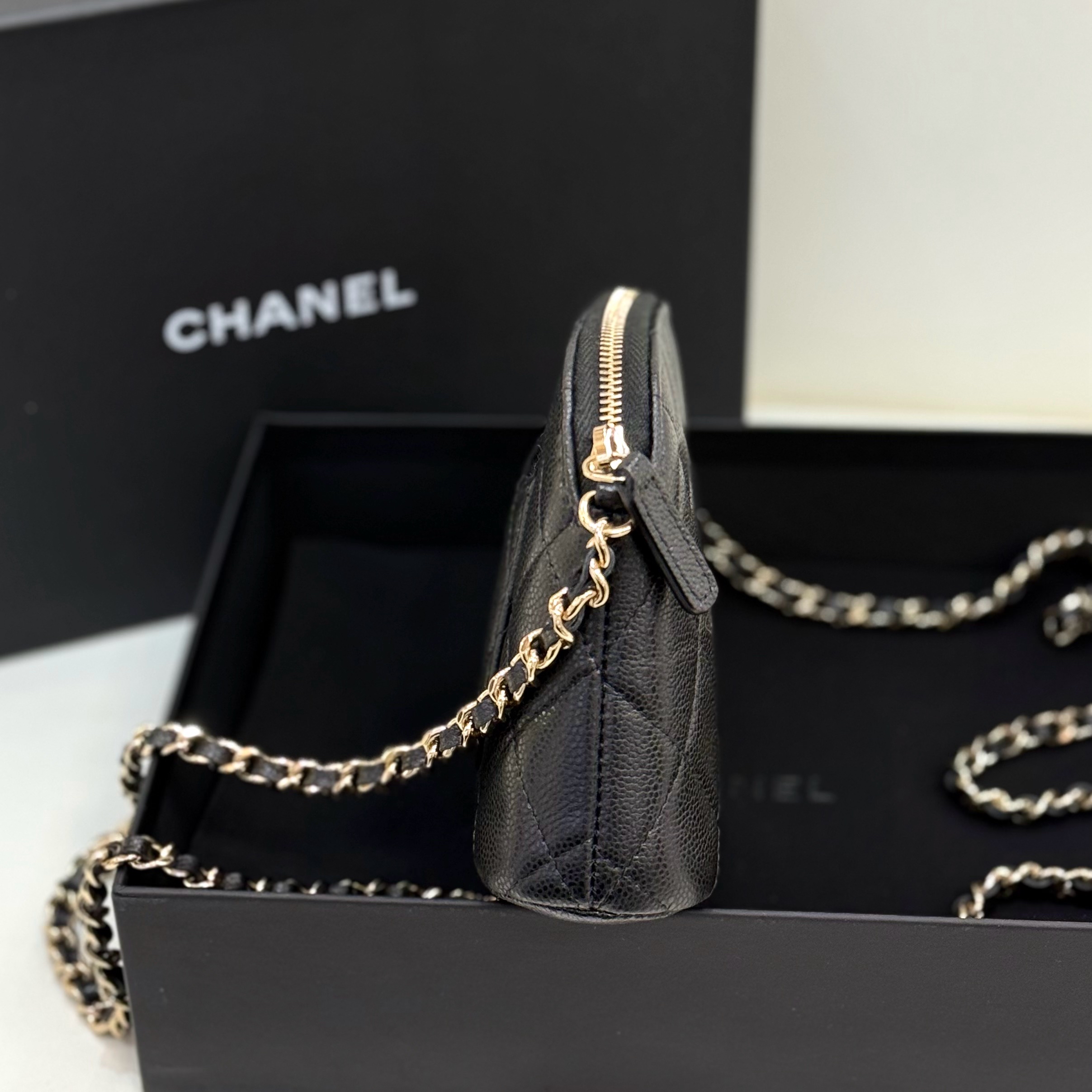 【預訂貨品】Full set👜芯片款 Chanel黑金荔枝牛皮mini貝殼包 