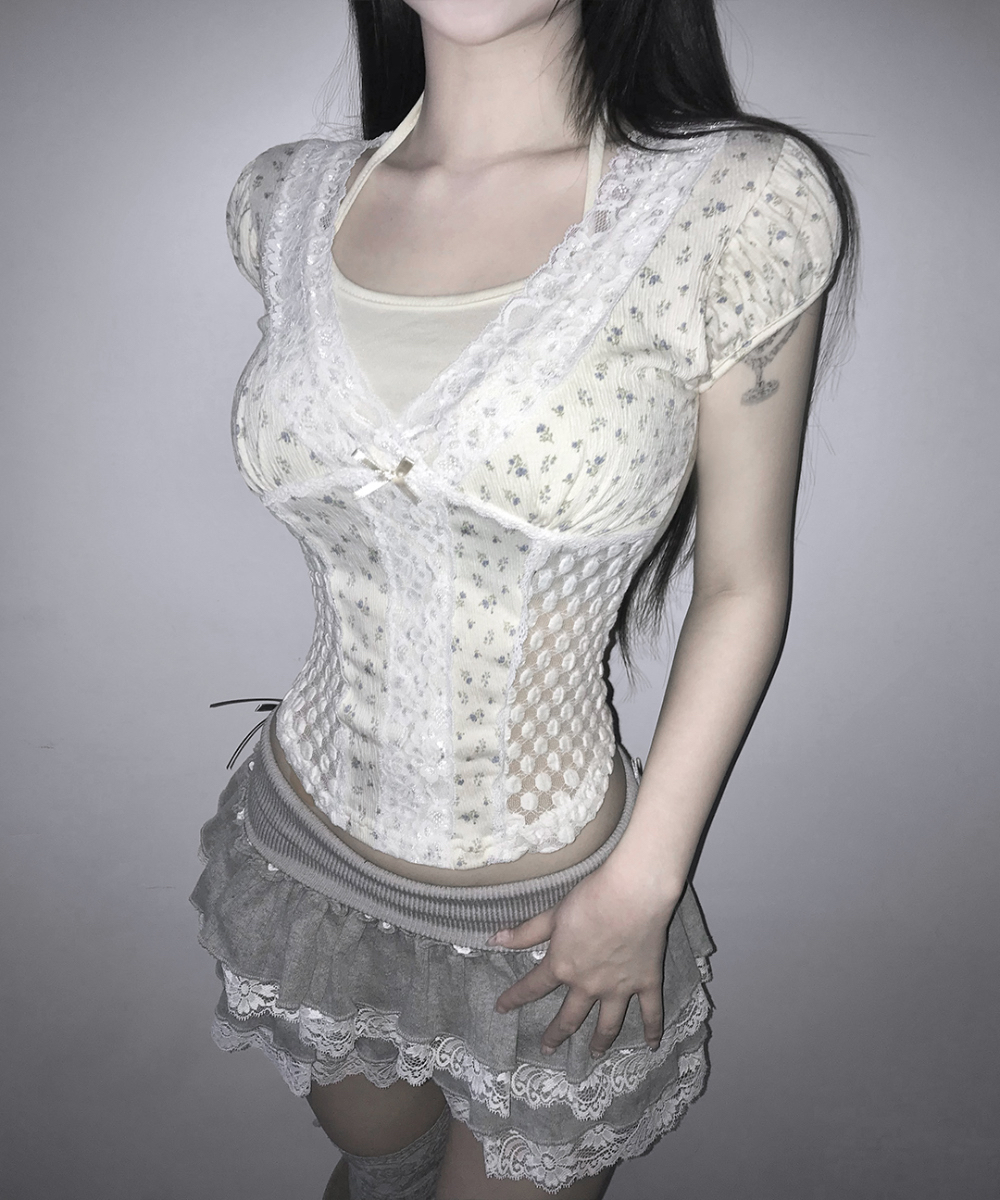 Layered Lace-Trim Floral Top