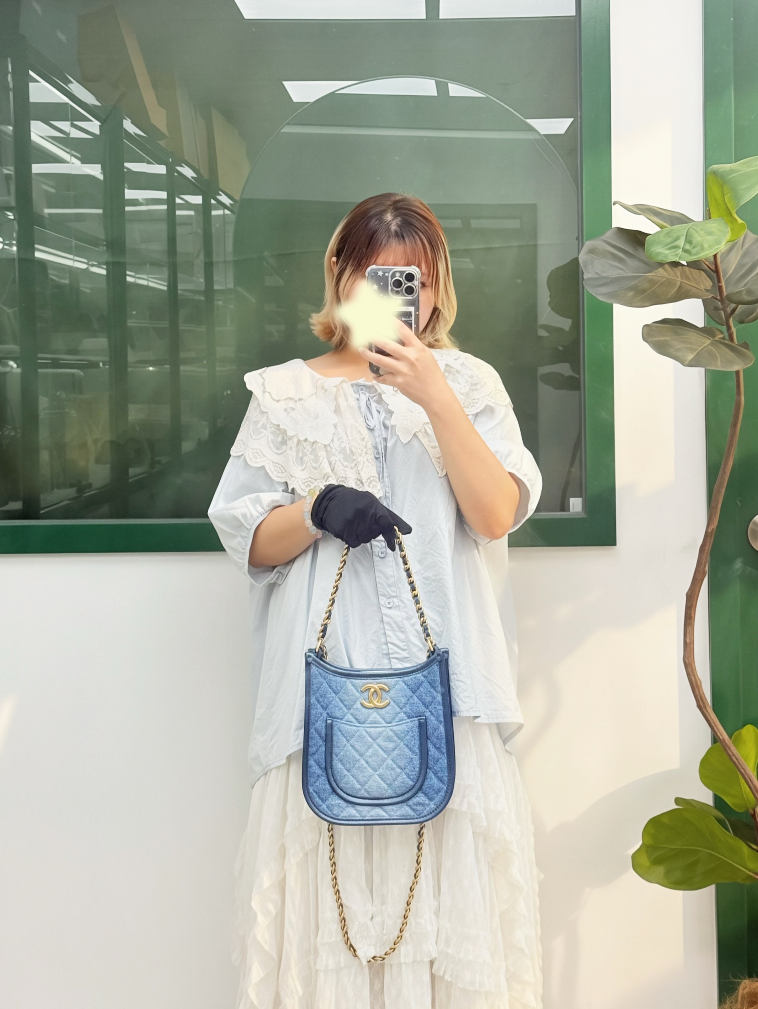 Chanel👜 PRE OWNED 🛍️24S牛仔漸變 Hobo 晶片款 一長一短雙肩帶 全套💙