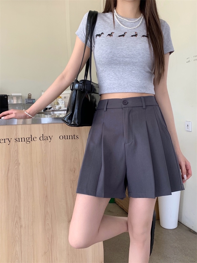 B234(5655) 韩版高腰显瘦捏痕规律百褶3色西装短裤 