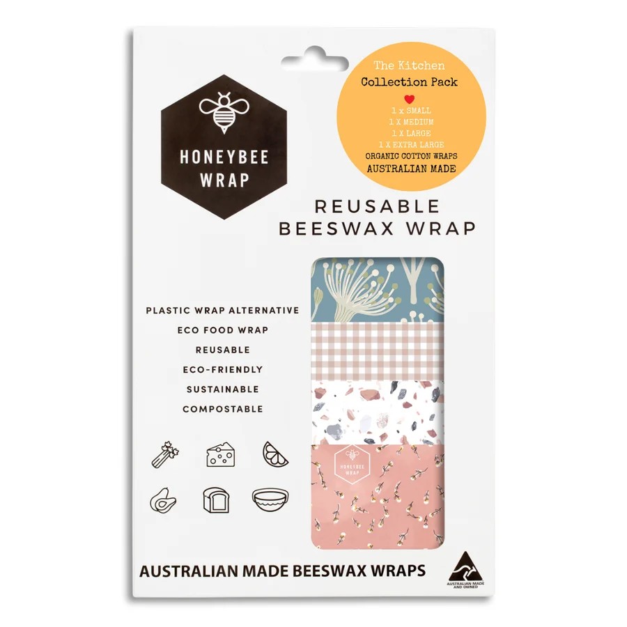 Reusable Bee Wax Wraps (The Kitchen Collection Pack - 4 Pack (S.M.L.XL)
