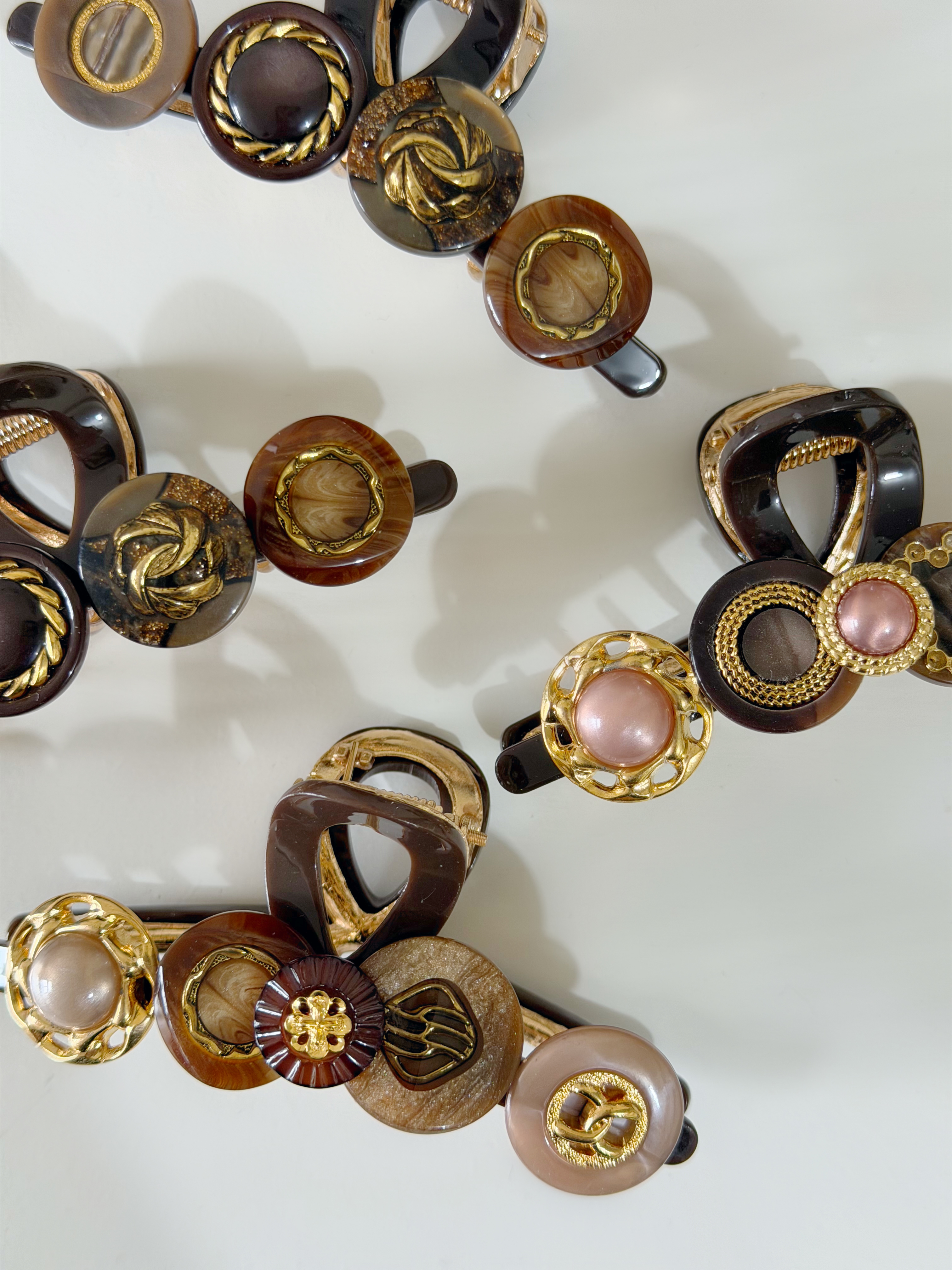 復古鈕扣髮夾/啡色系 8cm長