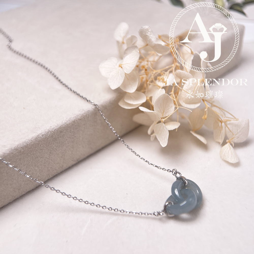 JN-2242 天然翡翠A玉 時尚愛你一生雙環吊墜連項鏈