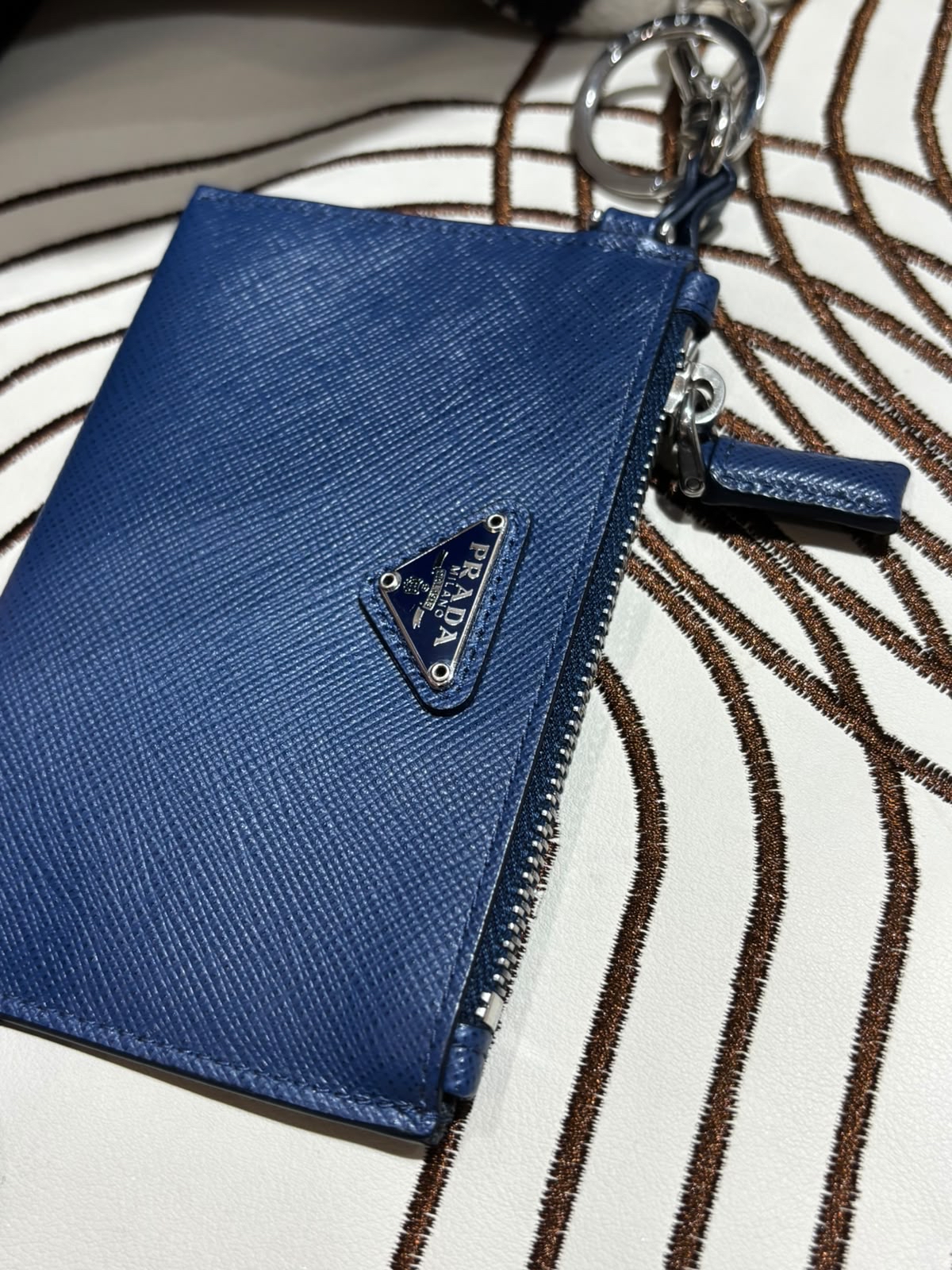 Prada Key Holder Coin Case Blue Calfskin 100%Authentic, 98%New
