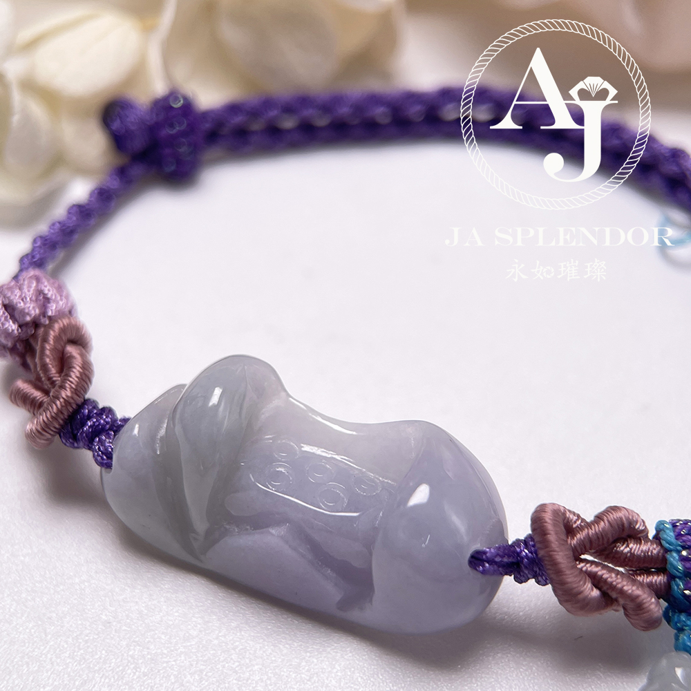 JN-3534 天然翡翠A玉- 春彩濃紫蓮花清心安神編織手繩