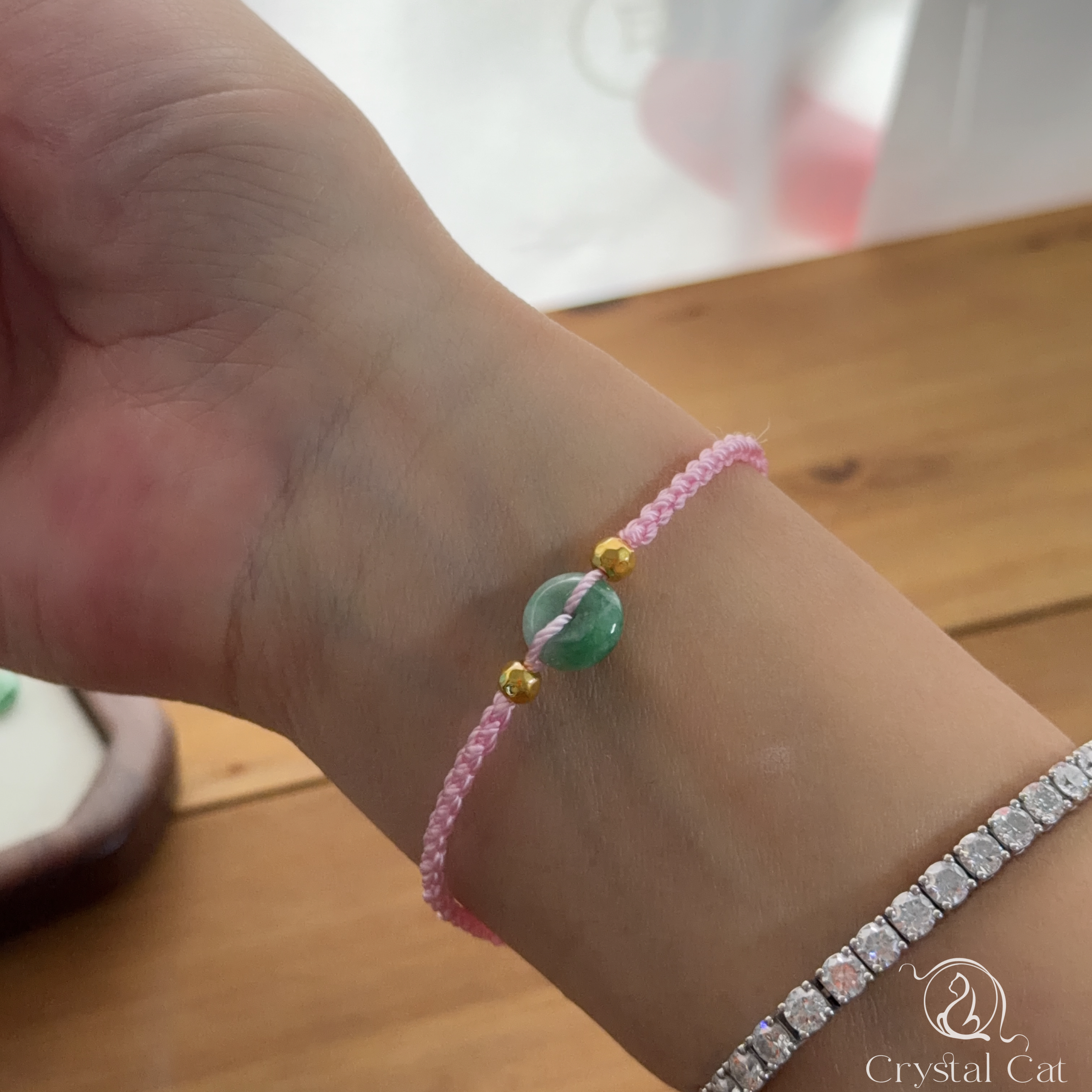 999硬金金珠+天然翡翠平安扣襯手绳