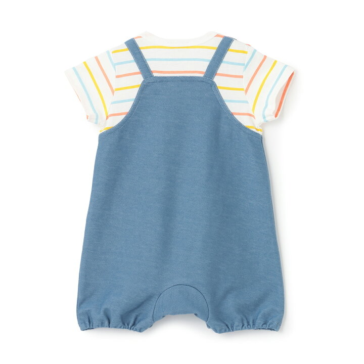 🇯🇵預訂 日本直送🇯🇵Petit Main x 好餓的毛毛蟲系列兩色刺繡條紋吊帶短袖連身服