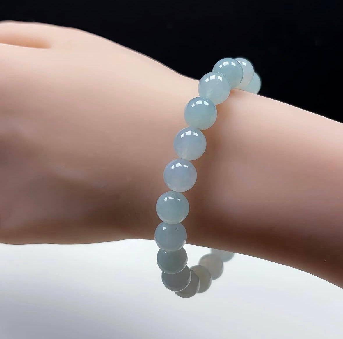 9.2mm 木那冰晴翡翠手串（附送香港鑑定證書）